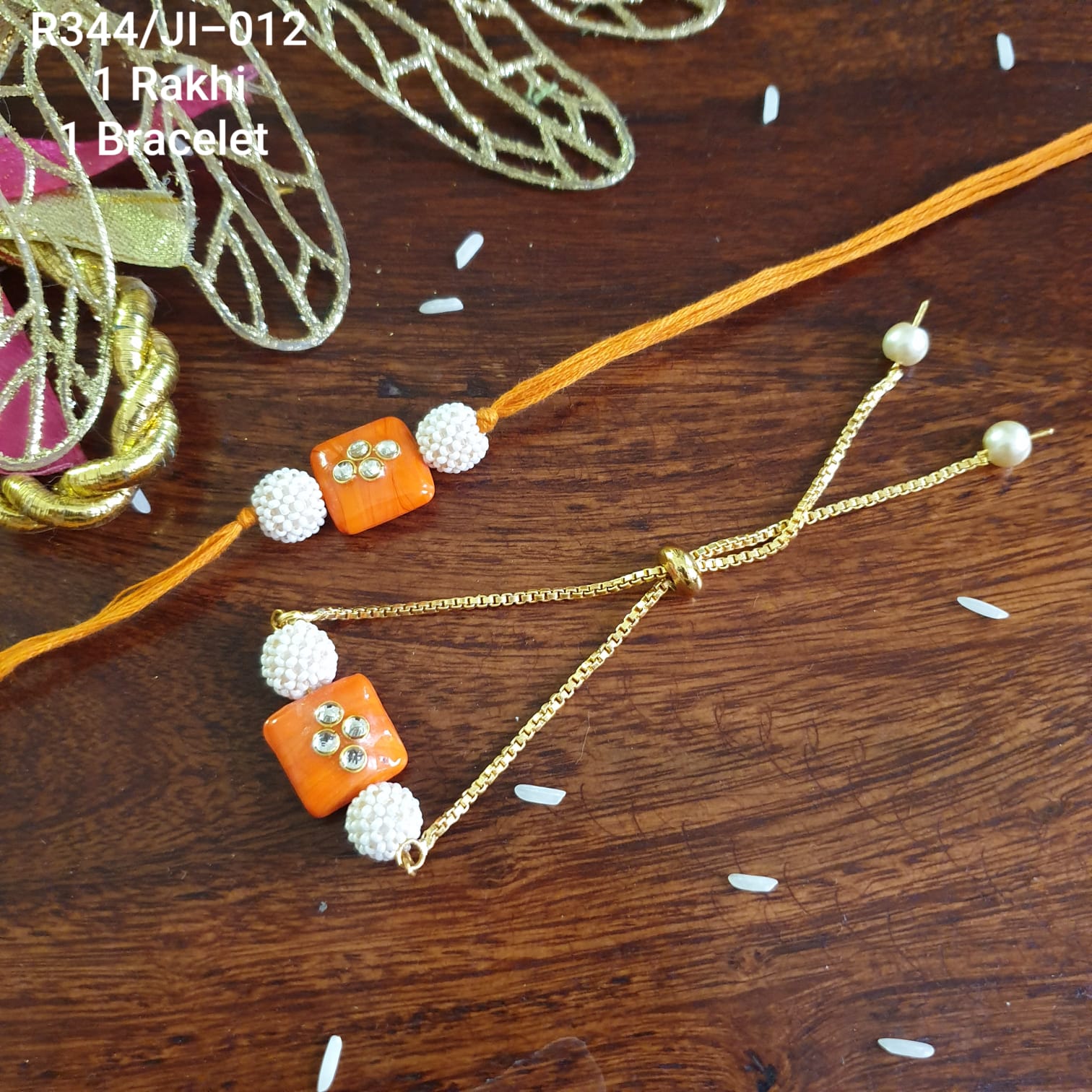 Orange Kundan Stone Bhaiya Bhahi Rakhi