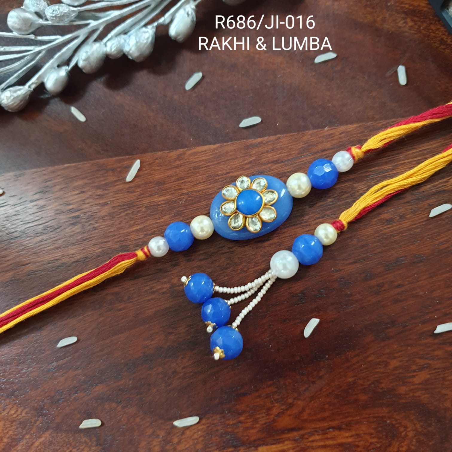 Ice Blue Bhaiya Bhabhi Lumba Rakhi Set