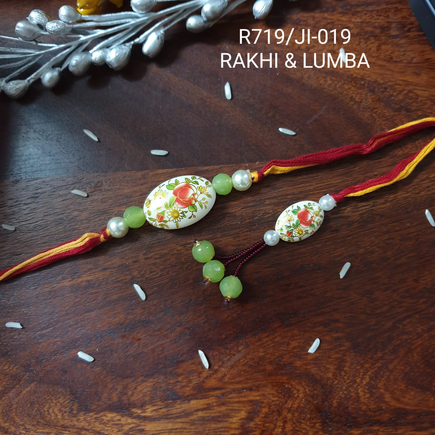 Floral Yellow Beads Bhaiya Bhabhi Rakhi Set