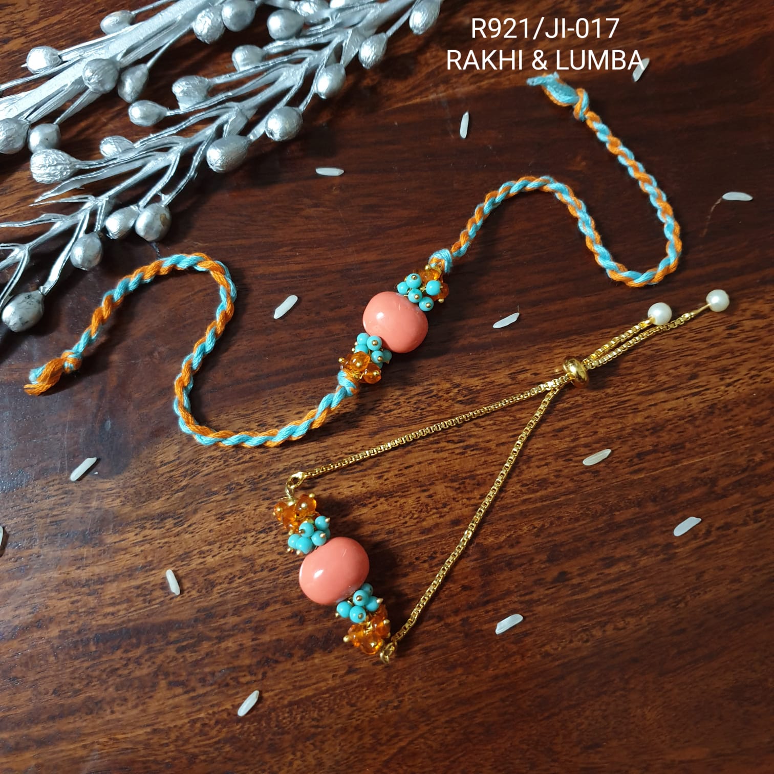 Peach Shell Bead Bhaiya Bhabhi Rakhi