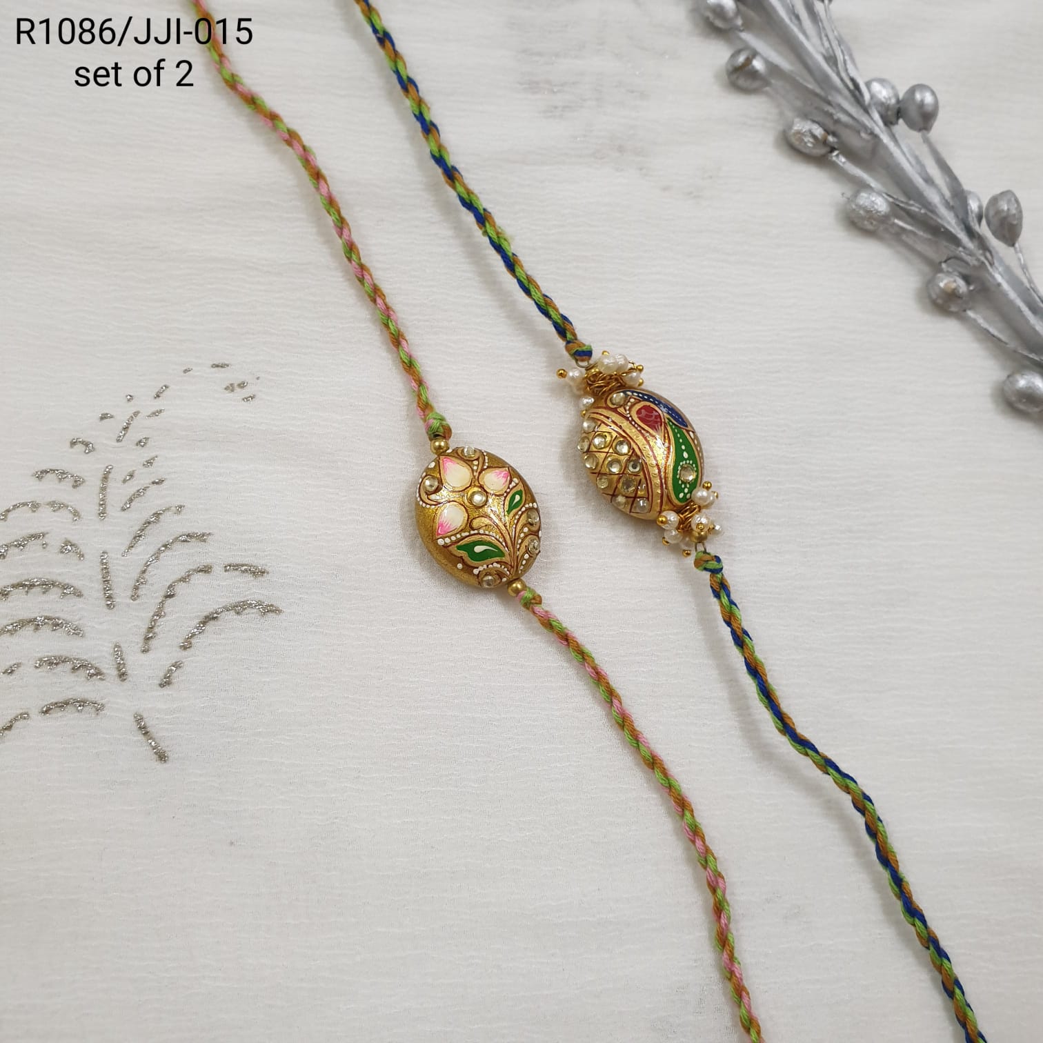 Peacock Meenakari Rakhi For Bhaiya Bhabhi (Pack Of Two)