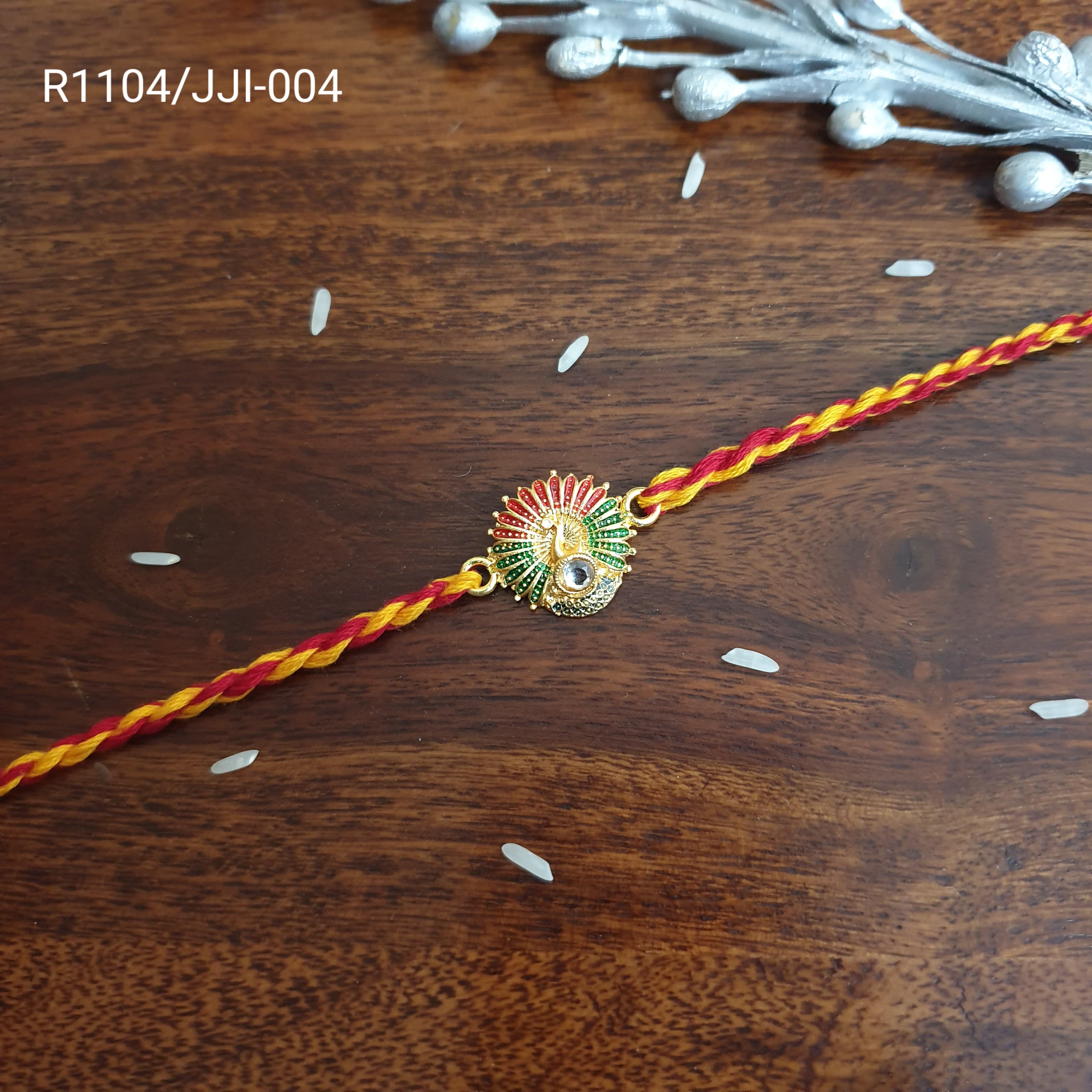 Red Kundan Peacock Rakhi (Pack of One)
