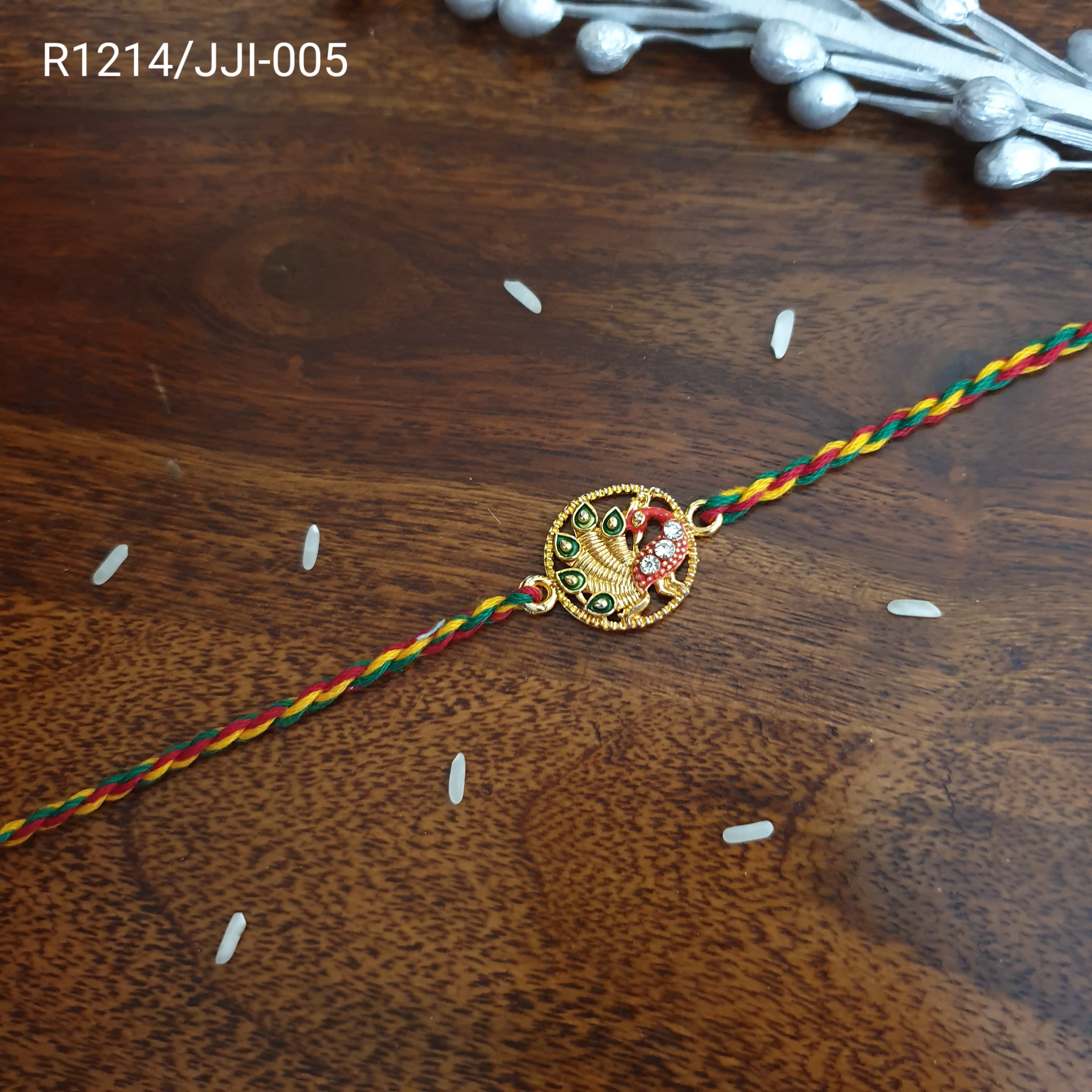 Stone Peacock Meenakari Rakhi