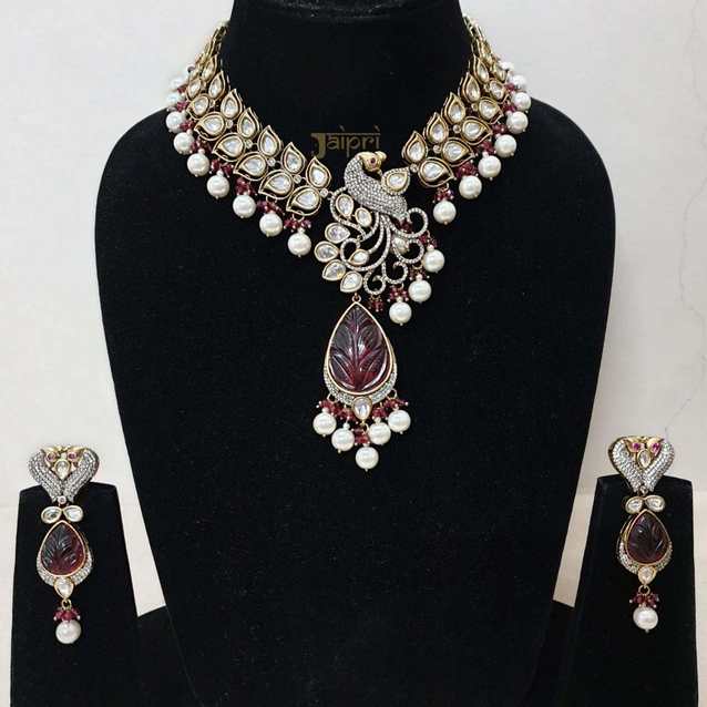 Peacock Kundan Polki Necklace With Earrings