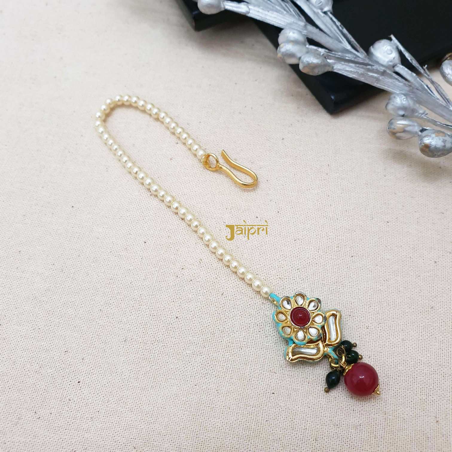 Adorable Pearl Beads Stone Floral Maang Tikka