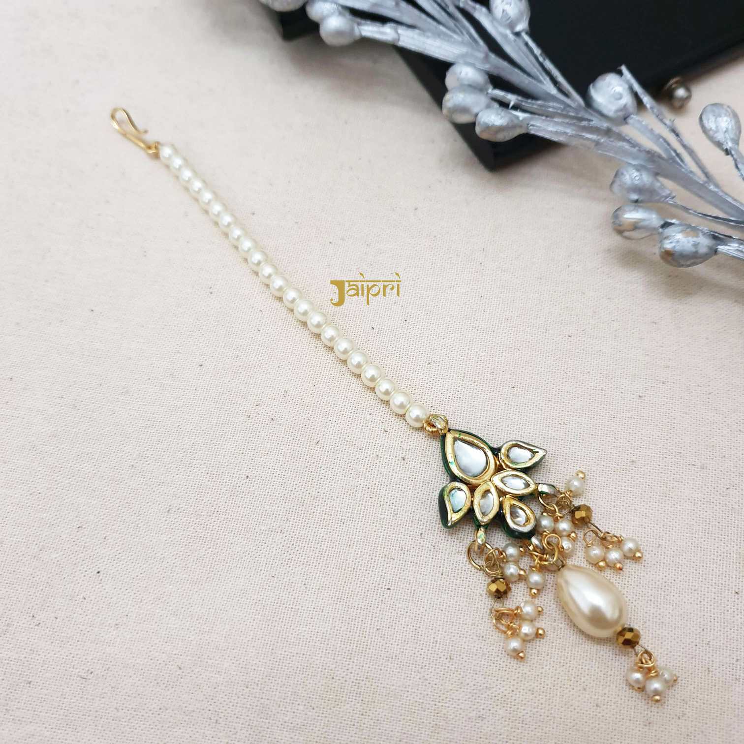 Tear-Drop Design & Pearl Beads Stone Maang Tikka