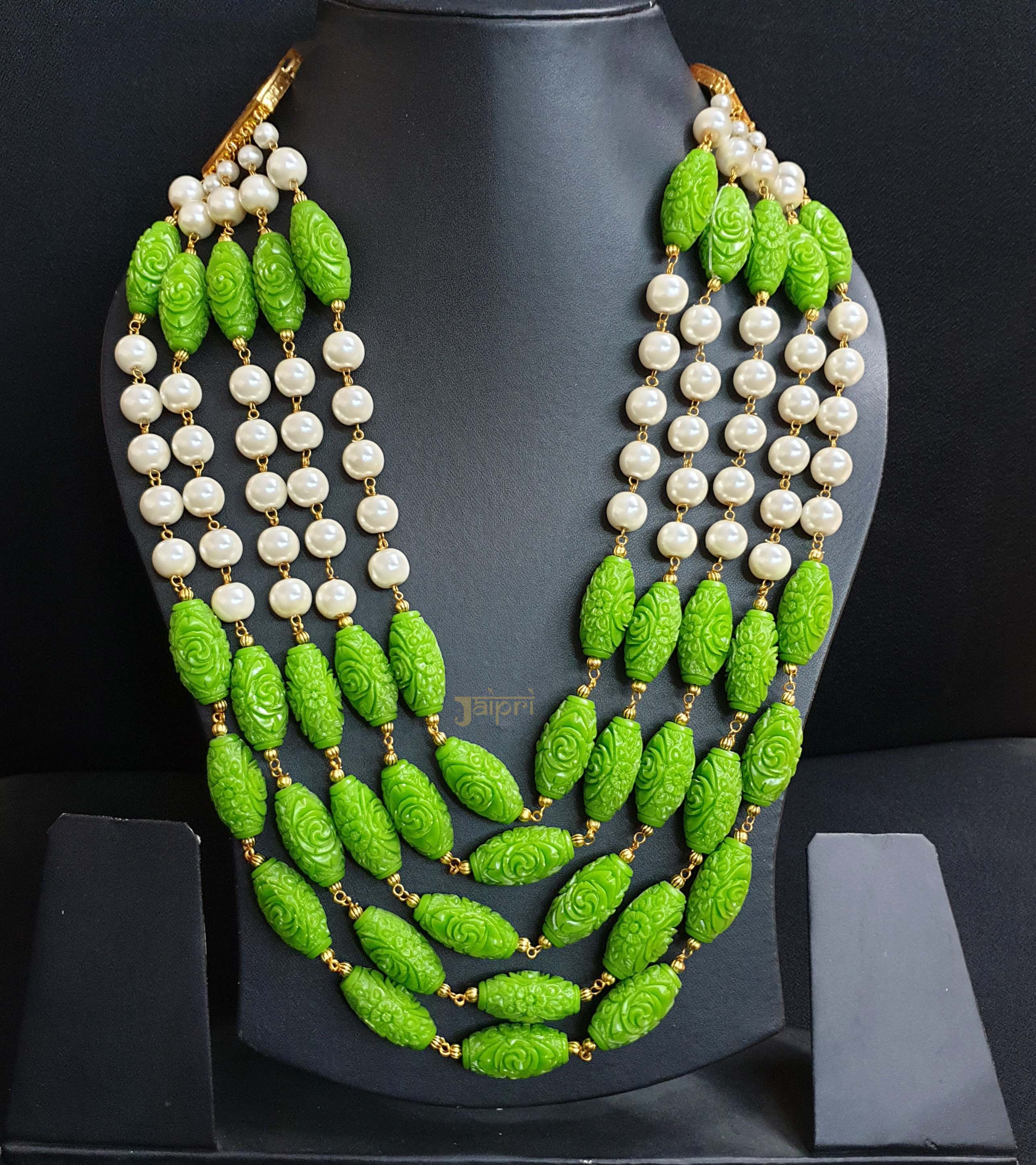 Green Pearl And Acrylic Beads Necklace