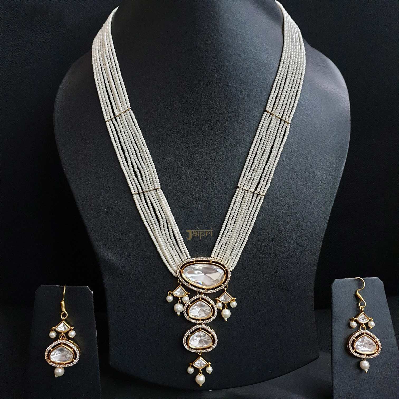 Pearl Beads Stone Kundan Adorable Pendant With Earrings