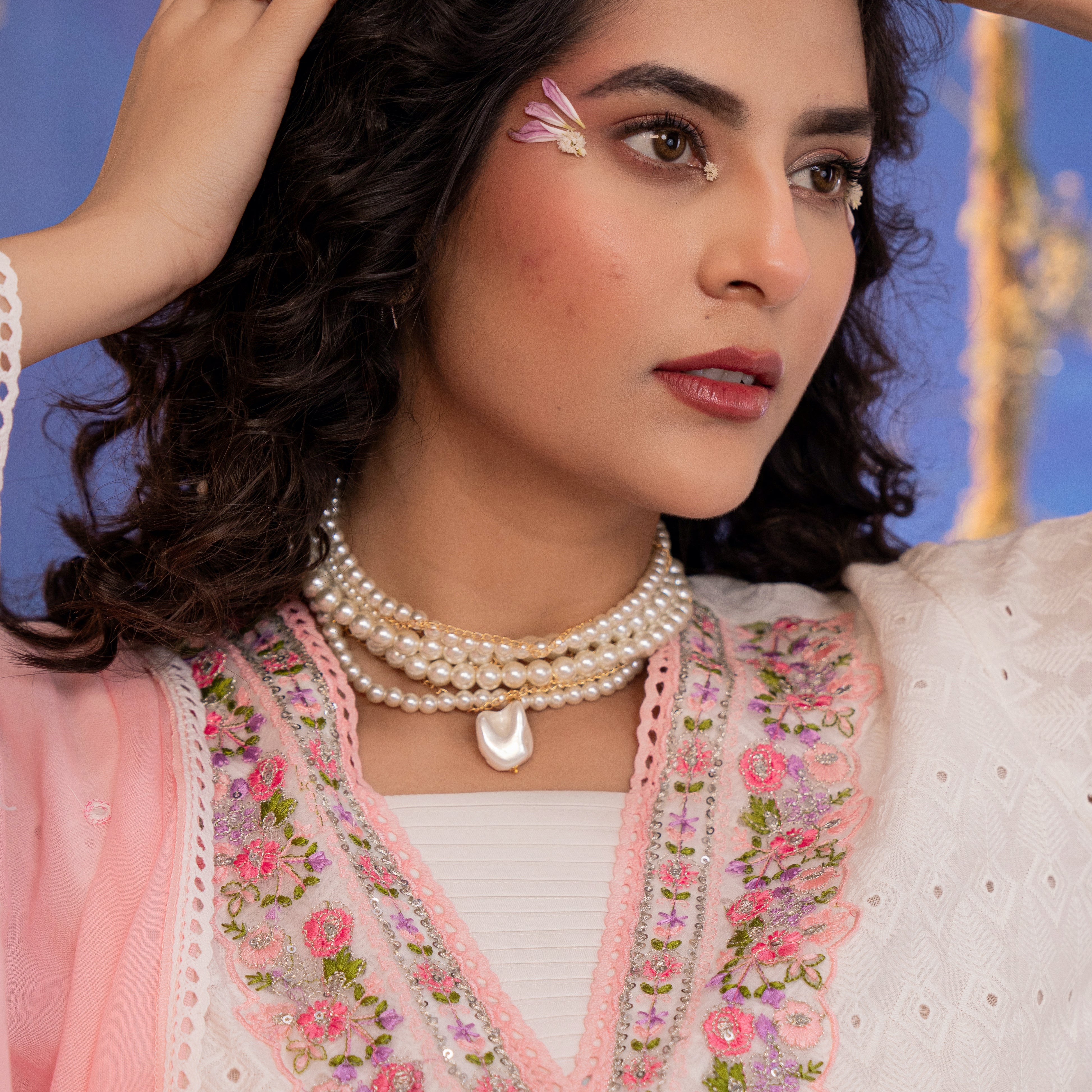 Multicolor Layered Pearl Choker Necklace