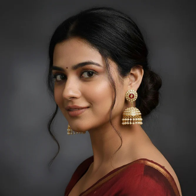 Pearl Jadau Jhumki With Meenakari