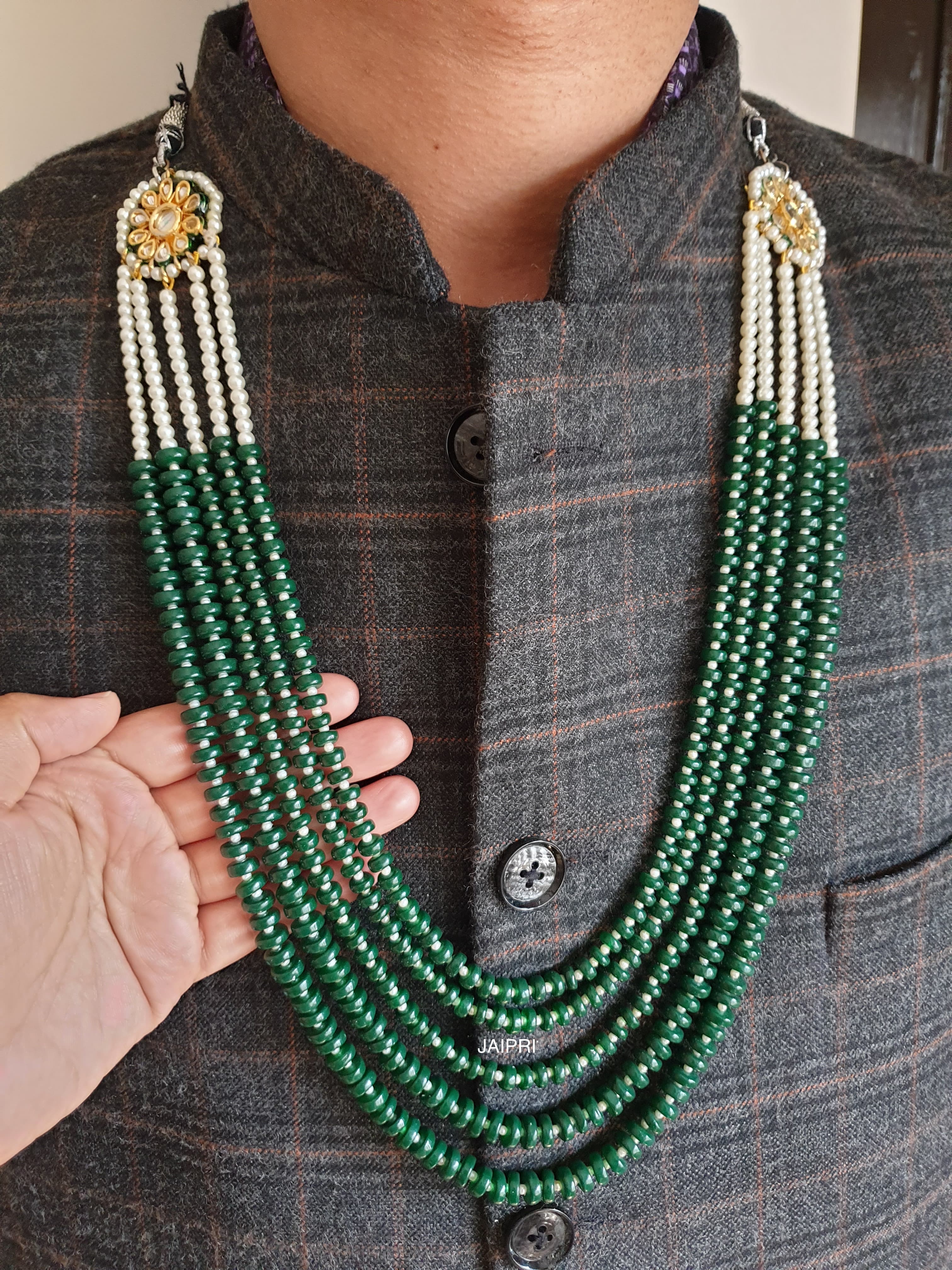 Green Pearl Necklace Set For Groom