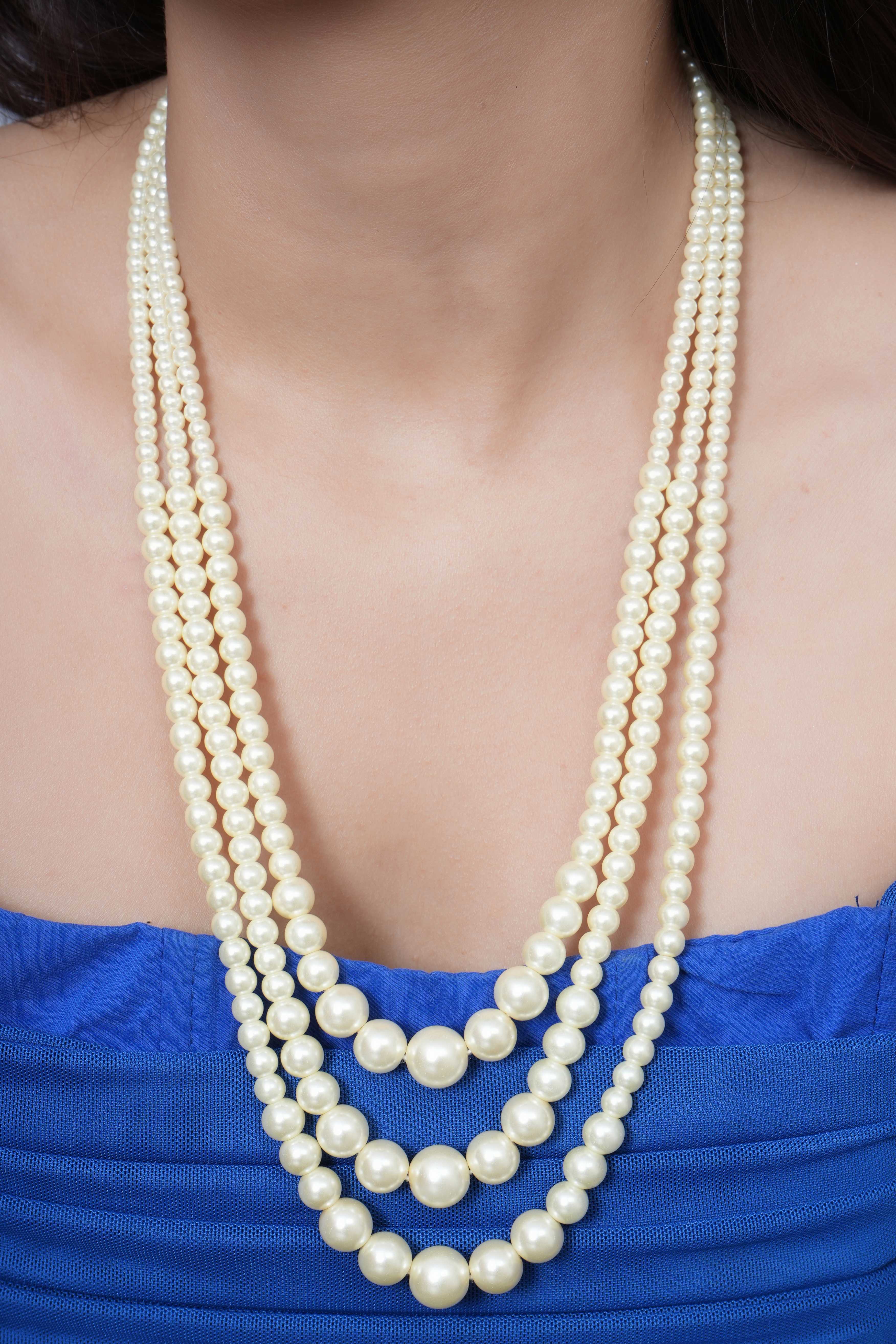 Three Layered Premium Pearl Beads Necklace