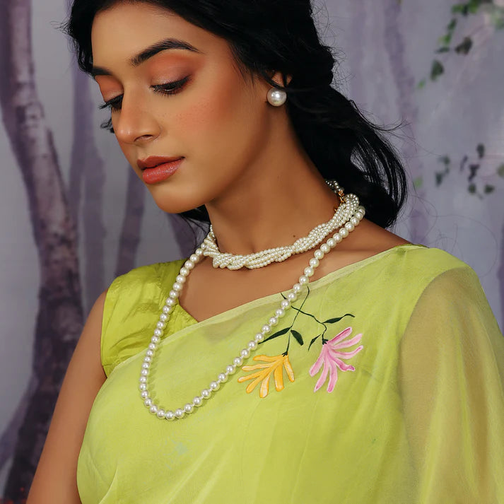 Layered Pearl Choker and Long Necklace with Bracelet