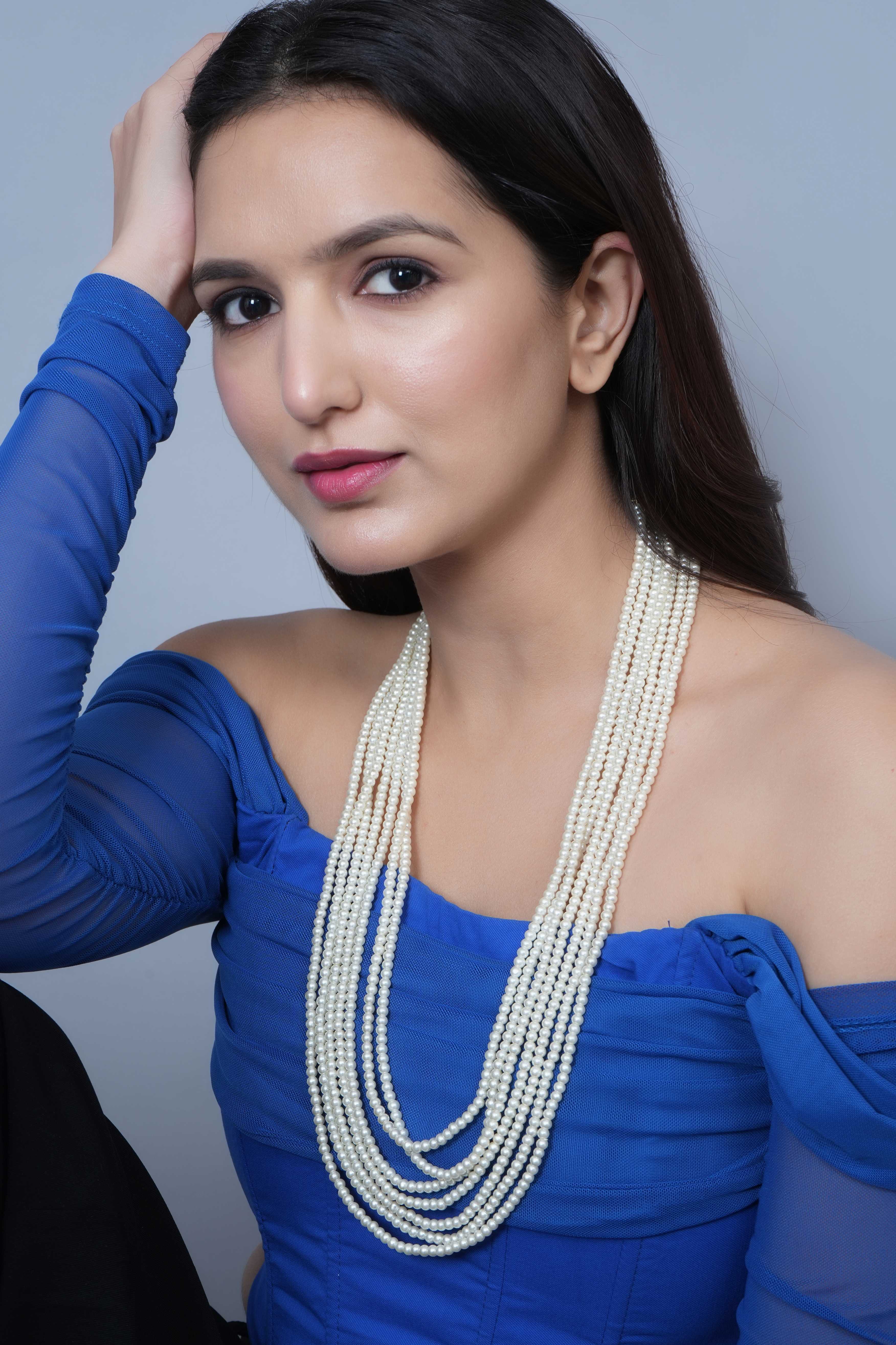 Seven Layered Premium Pearl Beads Long Necklace