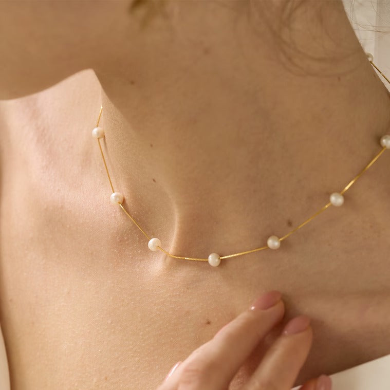 Multiple Minimalist Freshwater Pearls 925 Silver Necklace