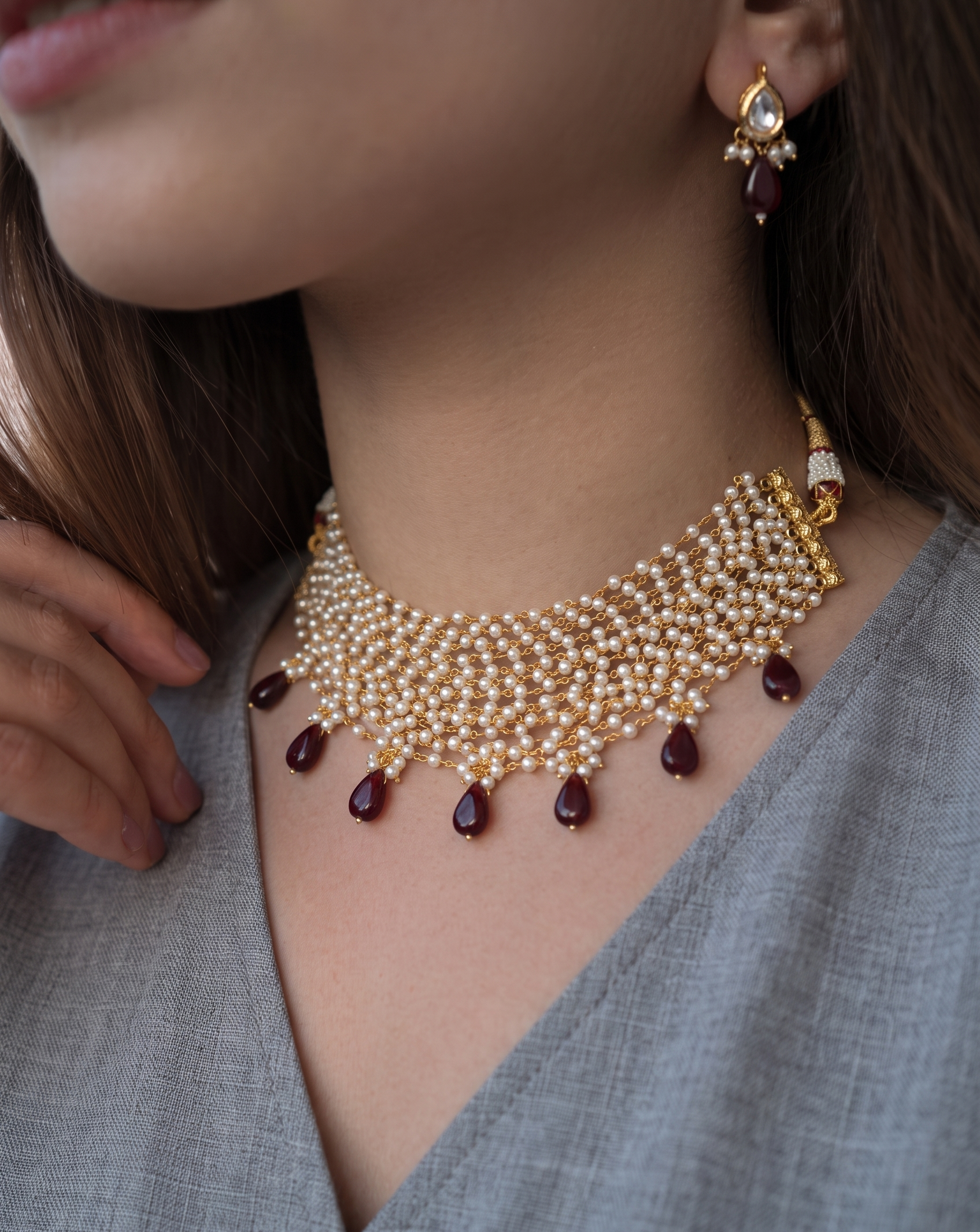 Veena Maroon Stone Choker Necklace