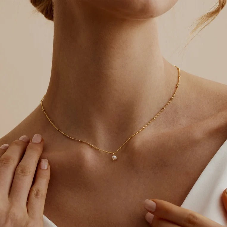 Minimalist Gold Real Natural Pearl 925 Silver Necklace
