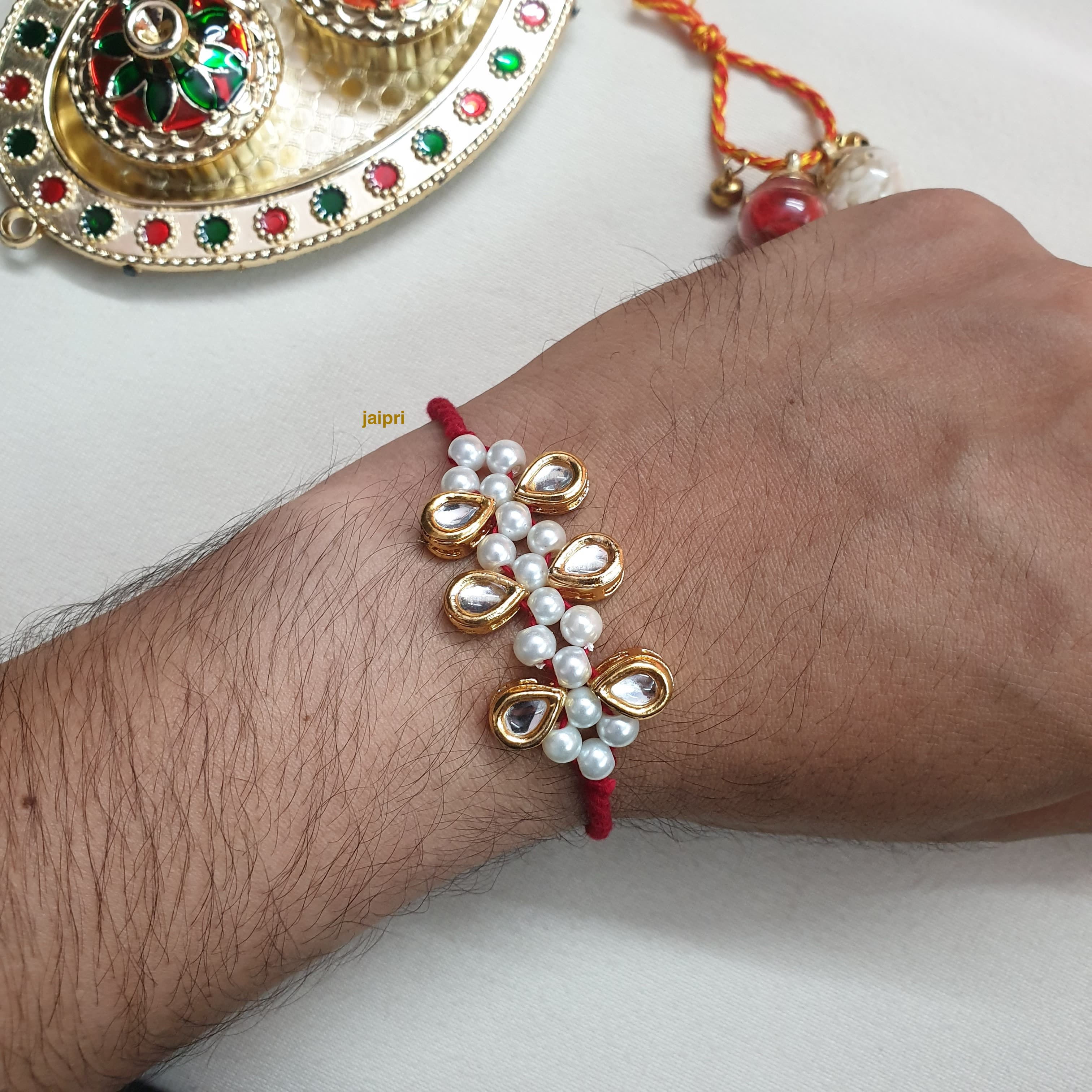 Pearl Beaded Kundan Rakhi