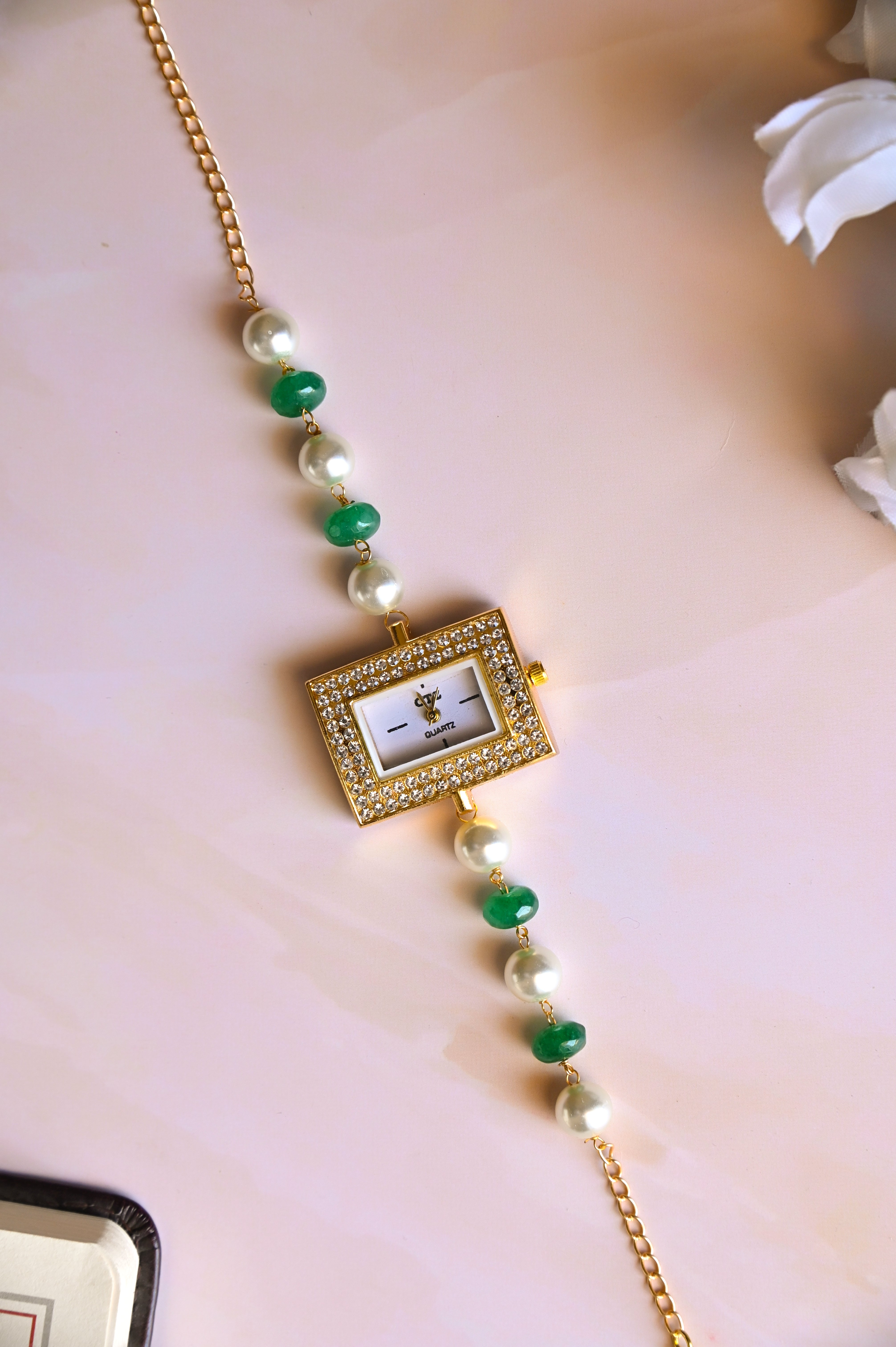Green Pearl Beaded Wrist Watch
