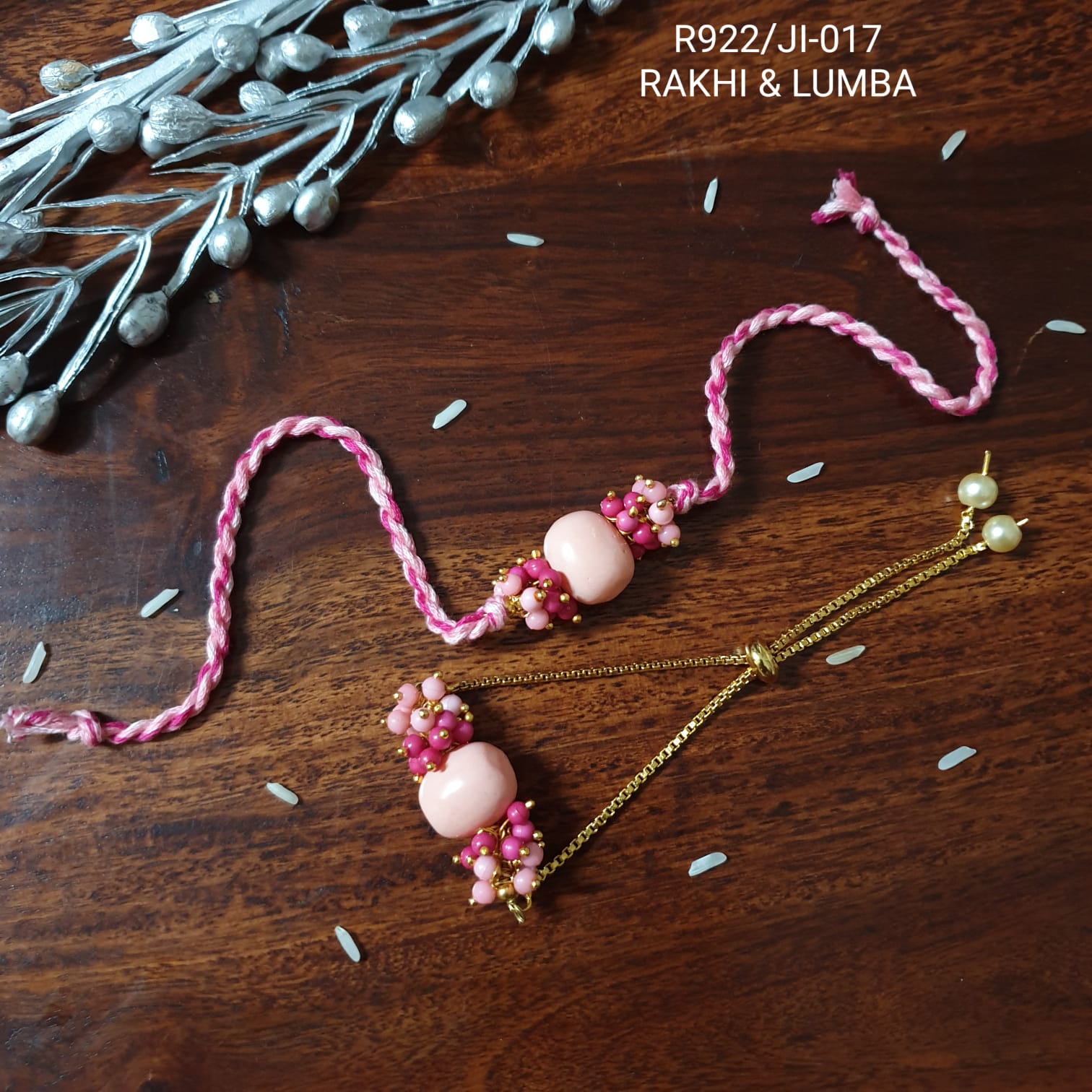 Pink Shell Beads Couple Rakhi