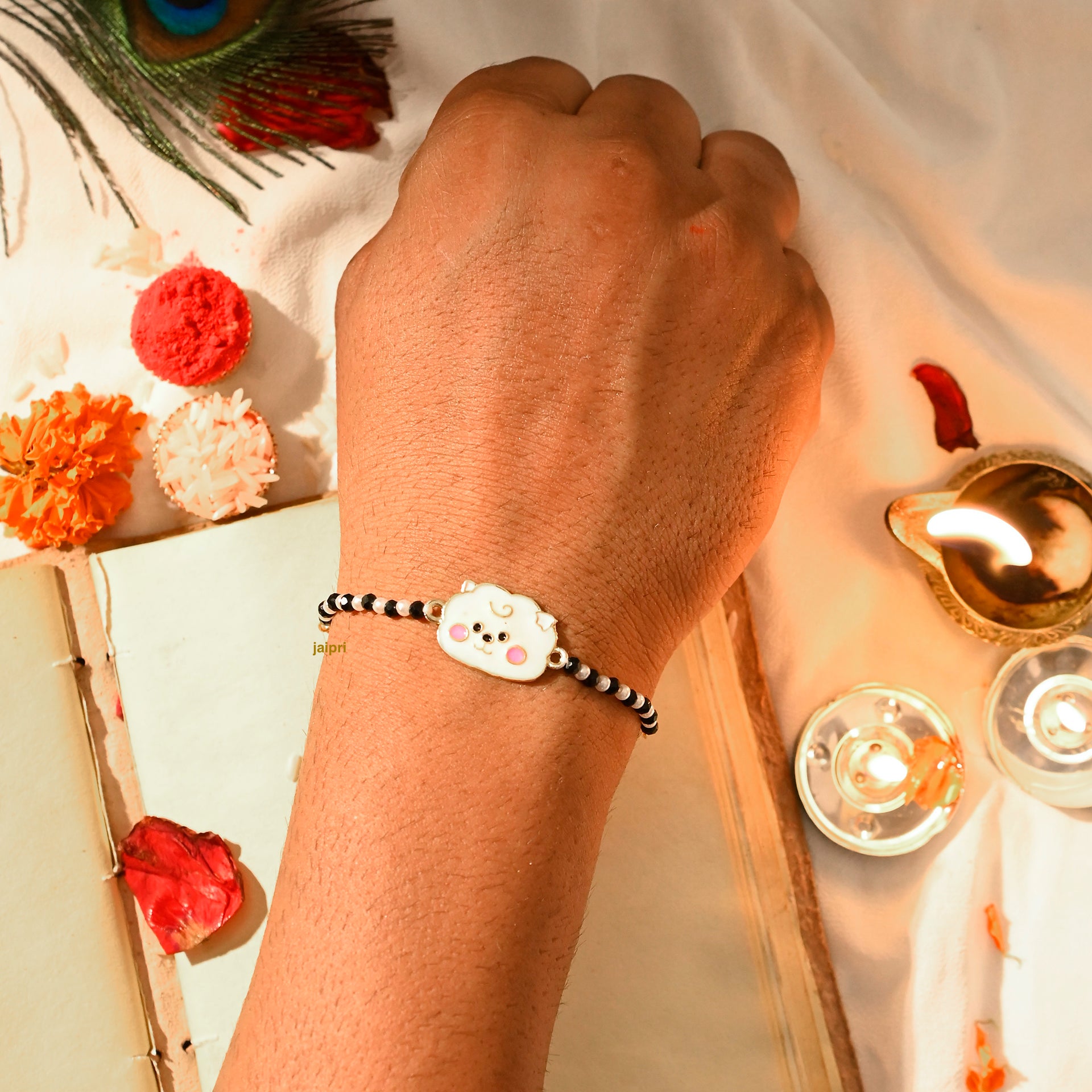 White Bear Nazariya Rakhi For Kids