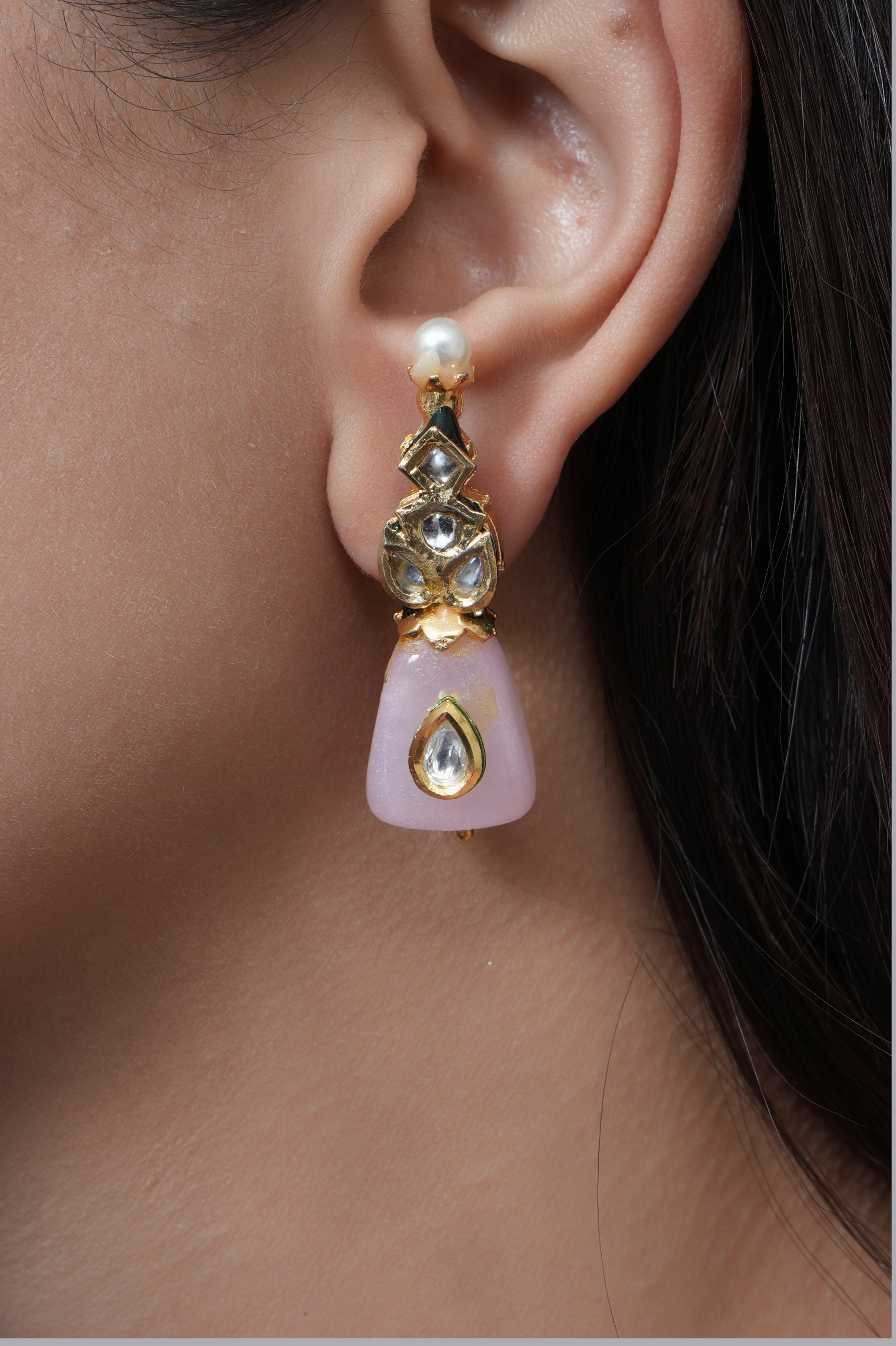 Pink Stone Kundan Jadau Earrings