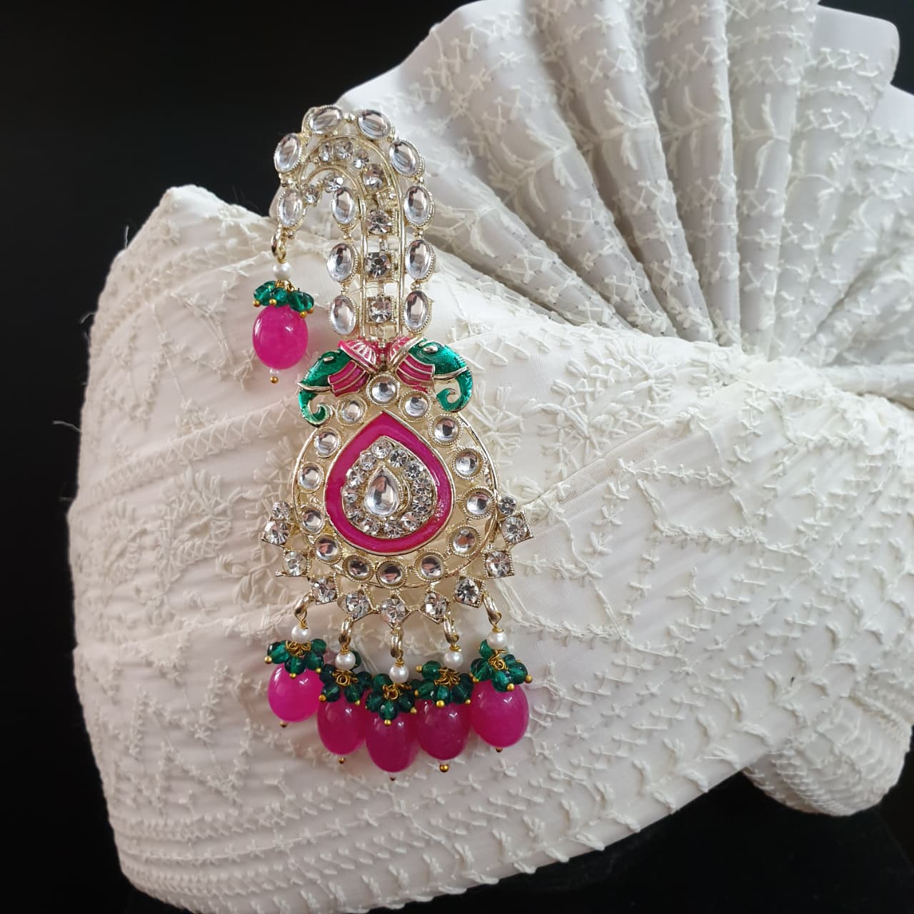 Pink Stone Kundan Elephant Kilangi For Wedding