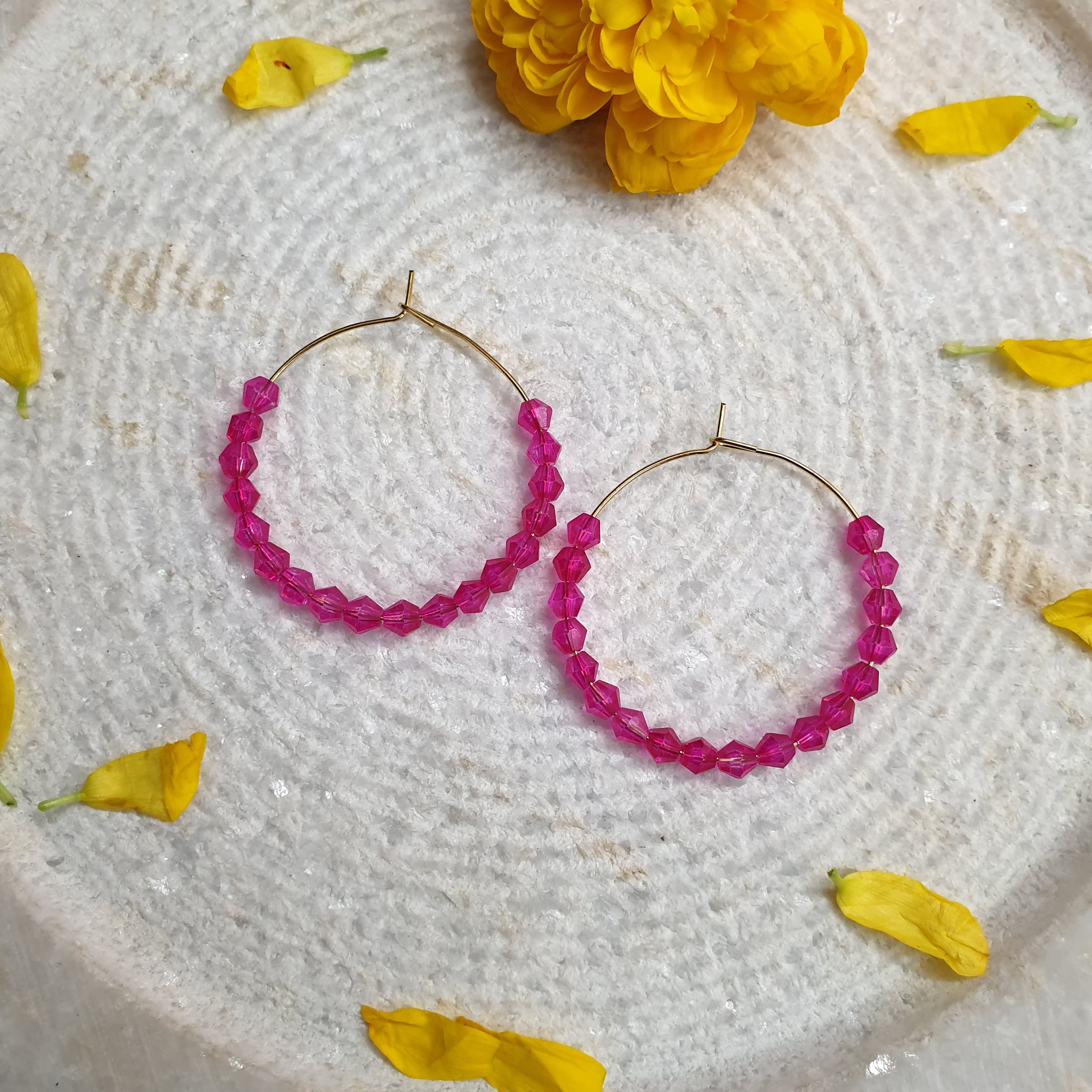 Pink Beaded Hoop Earrings