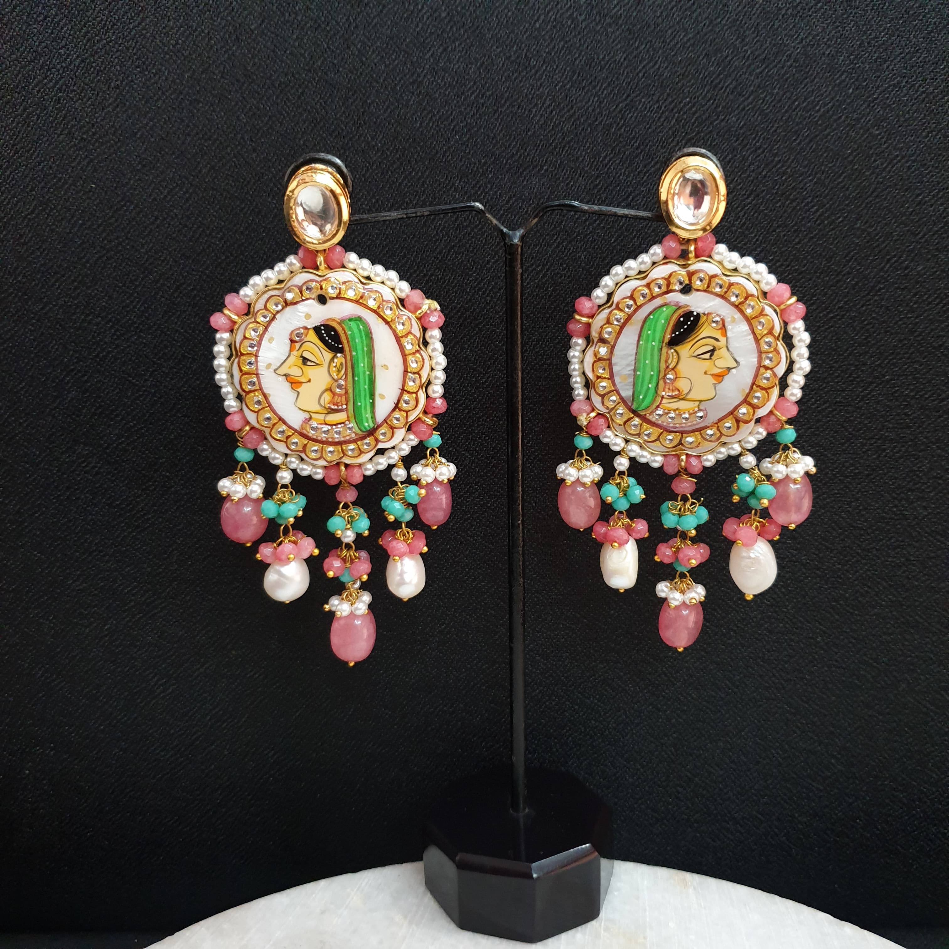 Pink Mughal Hand Painted Earrings