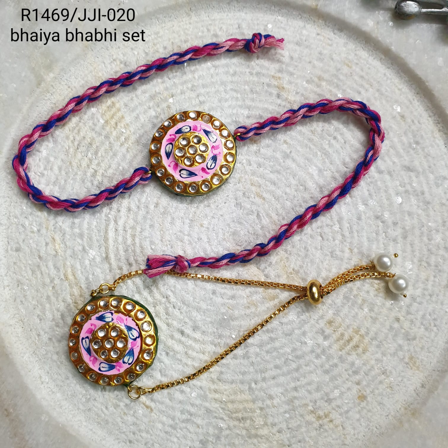 Pink Kundan Meenakari Rakhi For Rakshabandhan