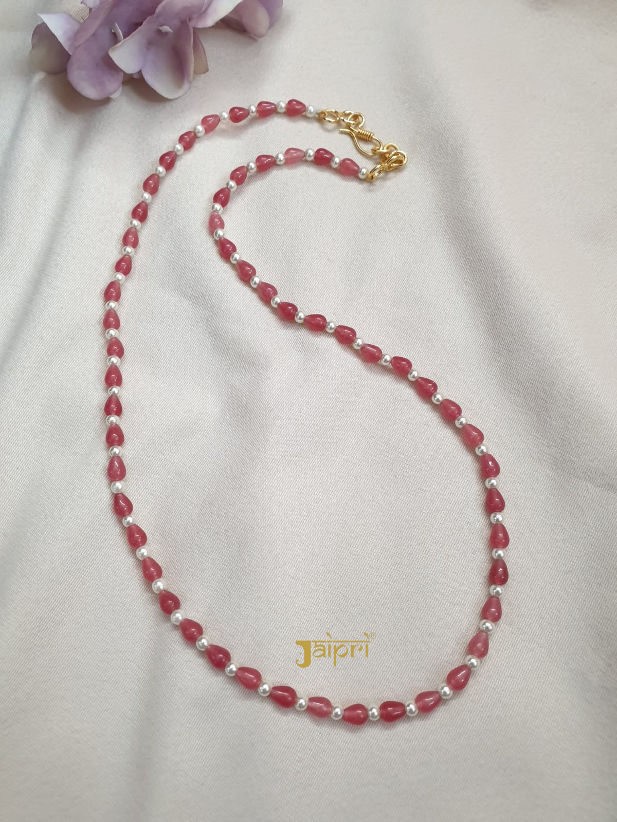 Pink Drop Stone Single Layered Pearl Long Mala