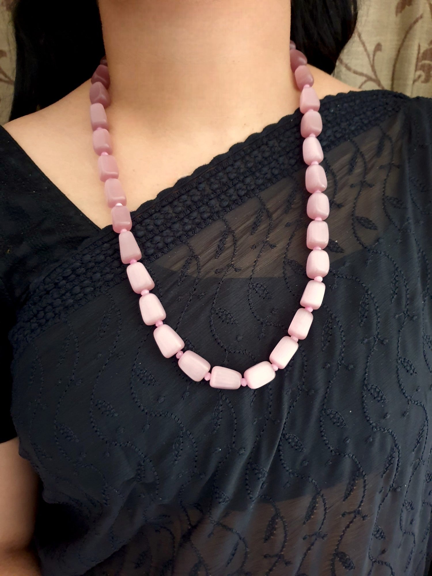 Pink Stone Single Layered Beaded Long Mala