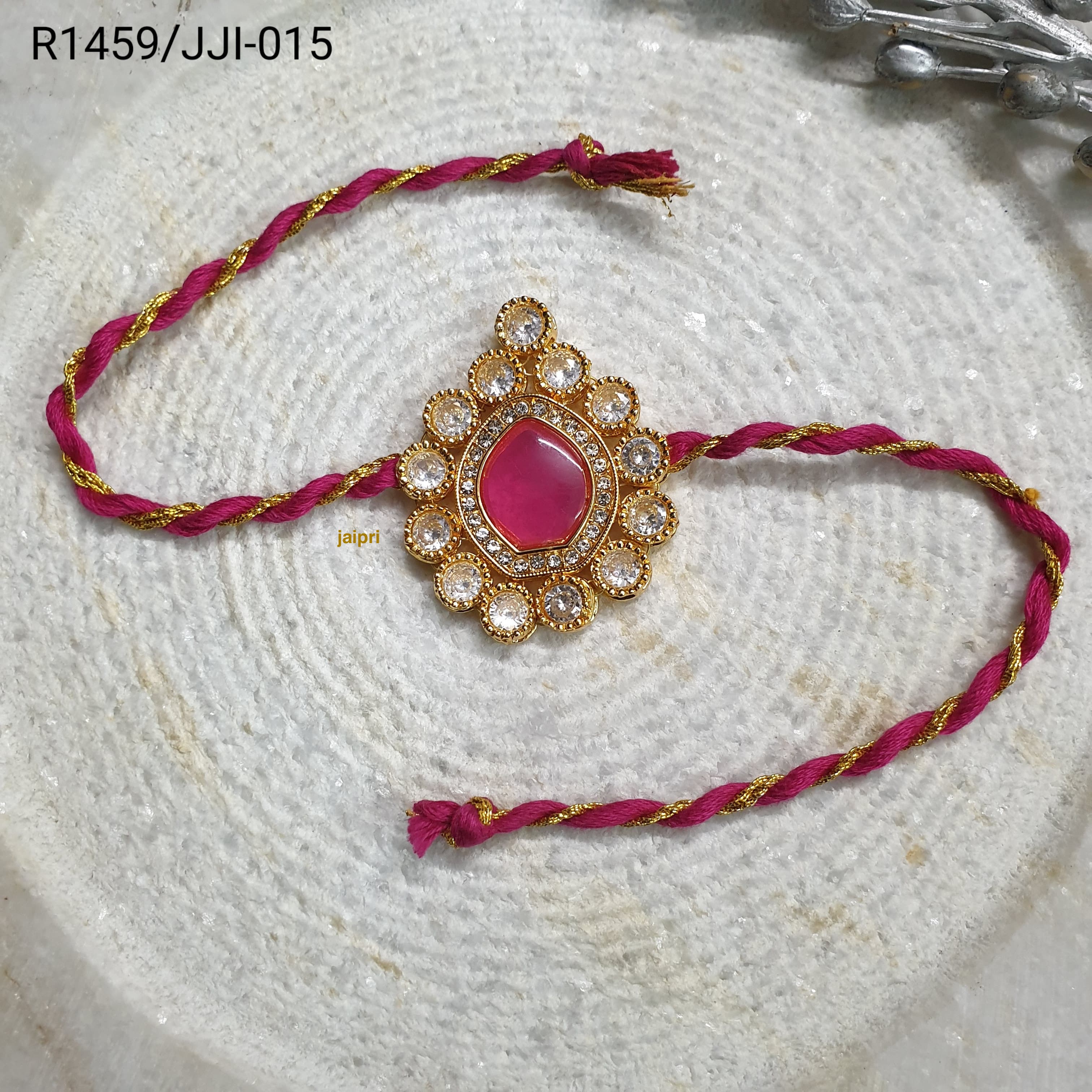 Pink Kundan Stone Rakhi For Brother
