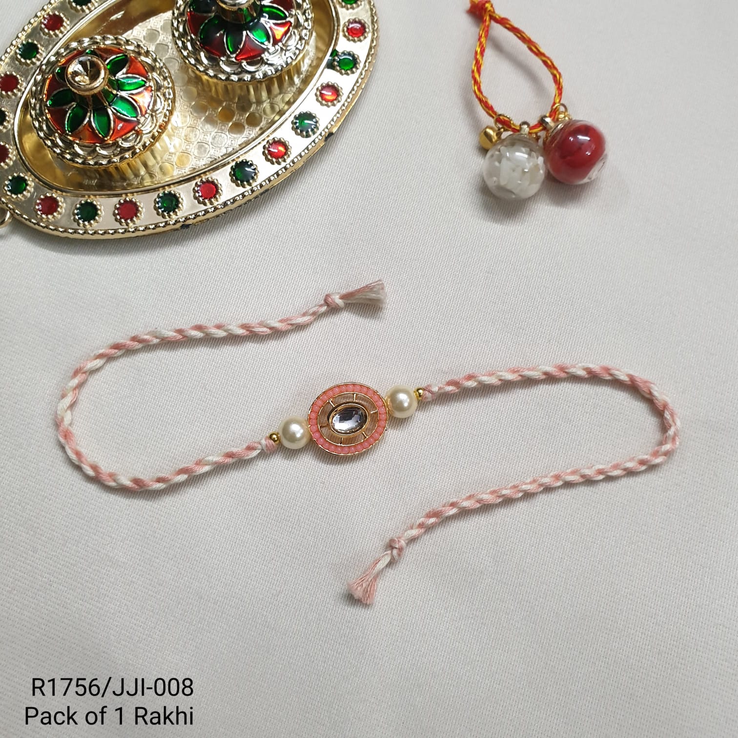 Kundan Pink Beaded Rakhi