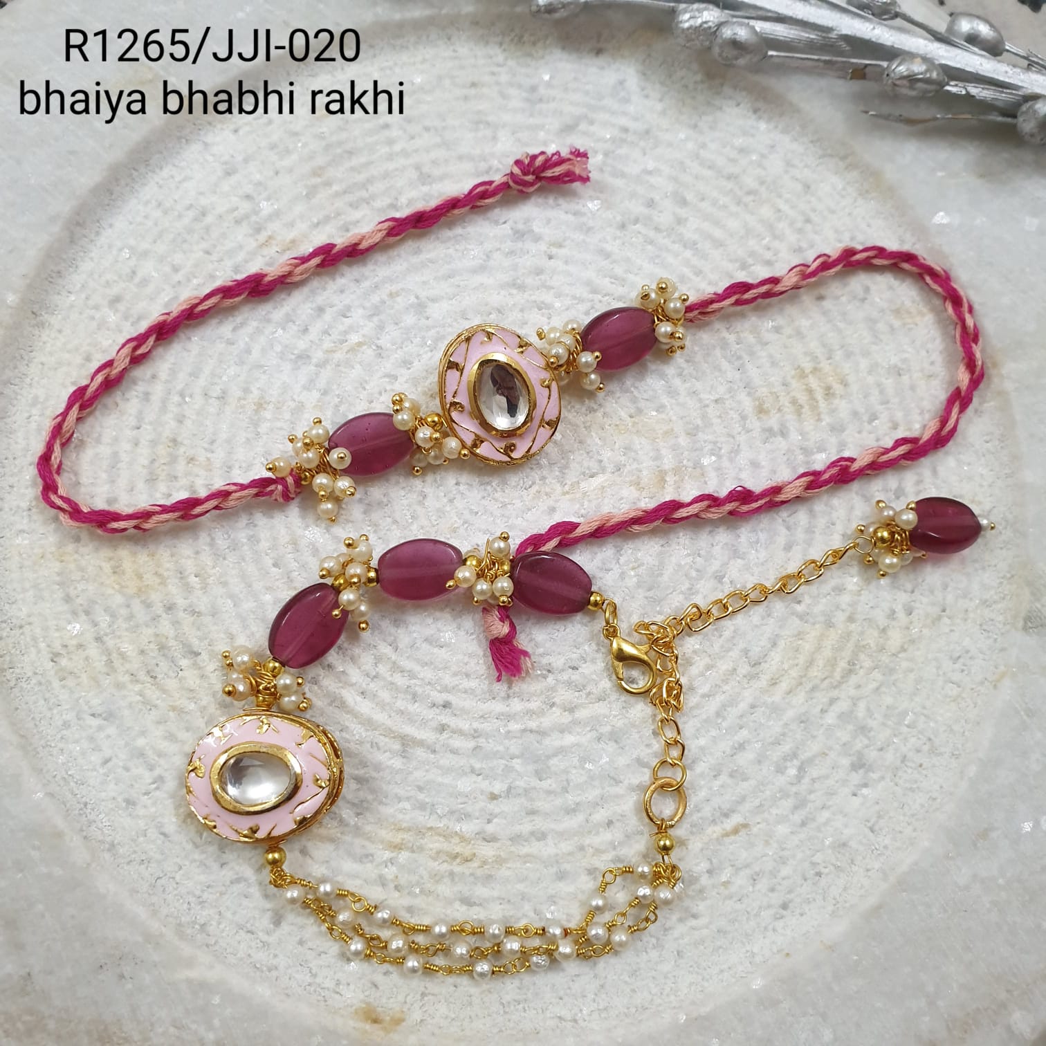 Pink Meenakari Bhaiya Bhabhi Rakhi For Rakshabandhan