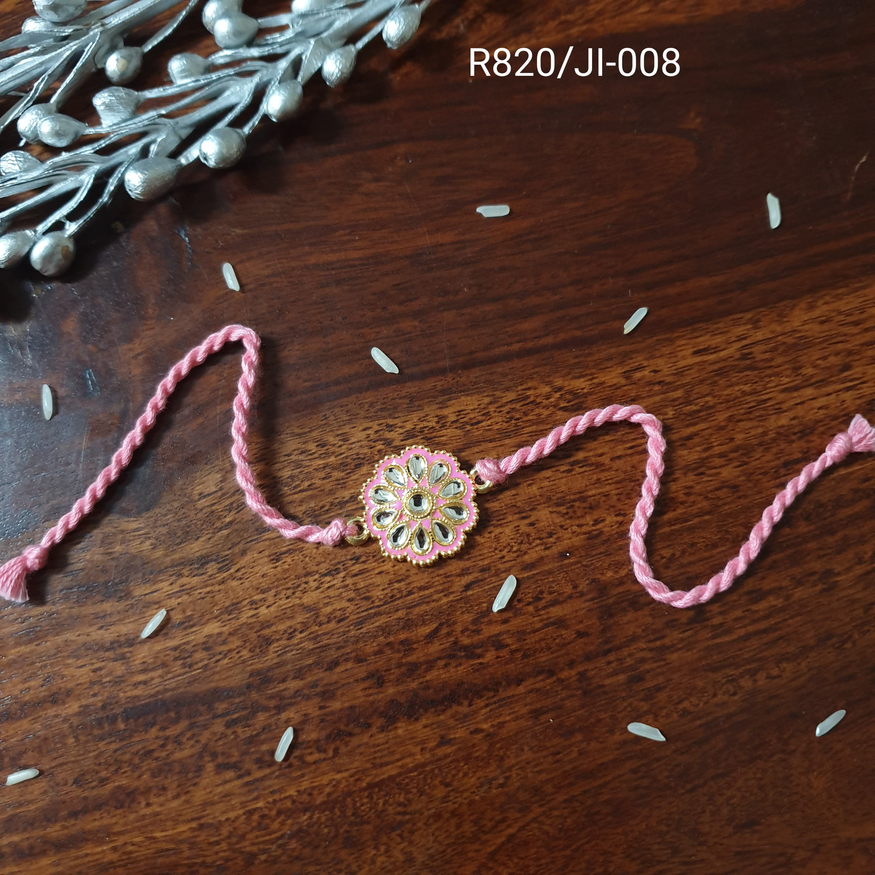 Pink Kundan Meena Rakhi