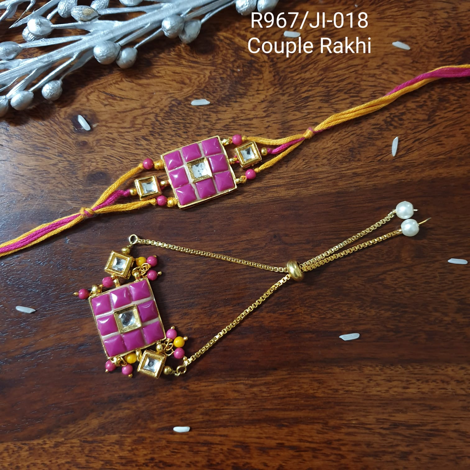 Pink Stone Bhaiya Bhabhi Rakhi