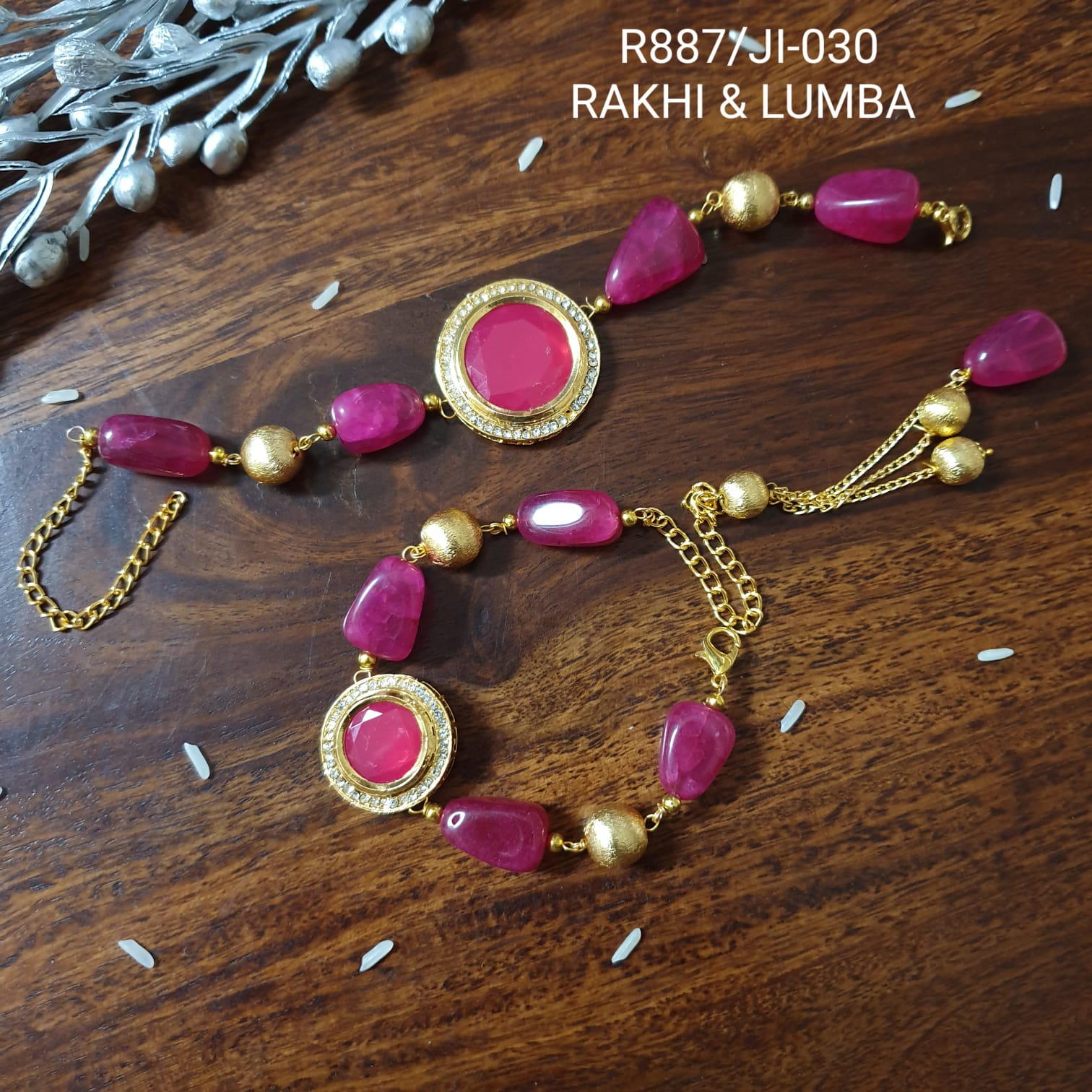 Pink Stone Bhaiya Bhabhi Rakhi Set