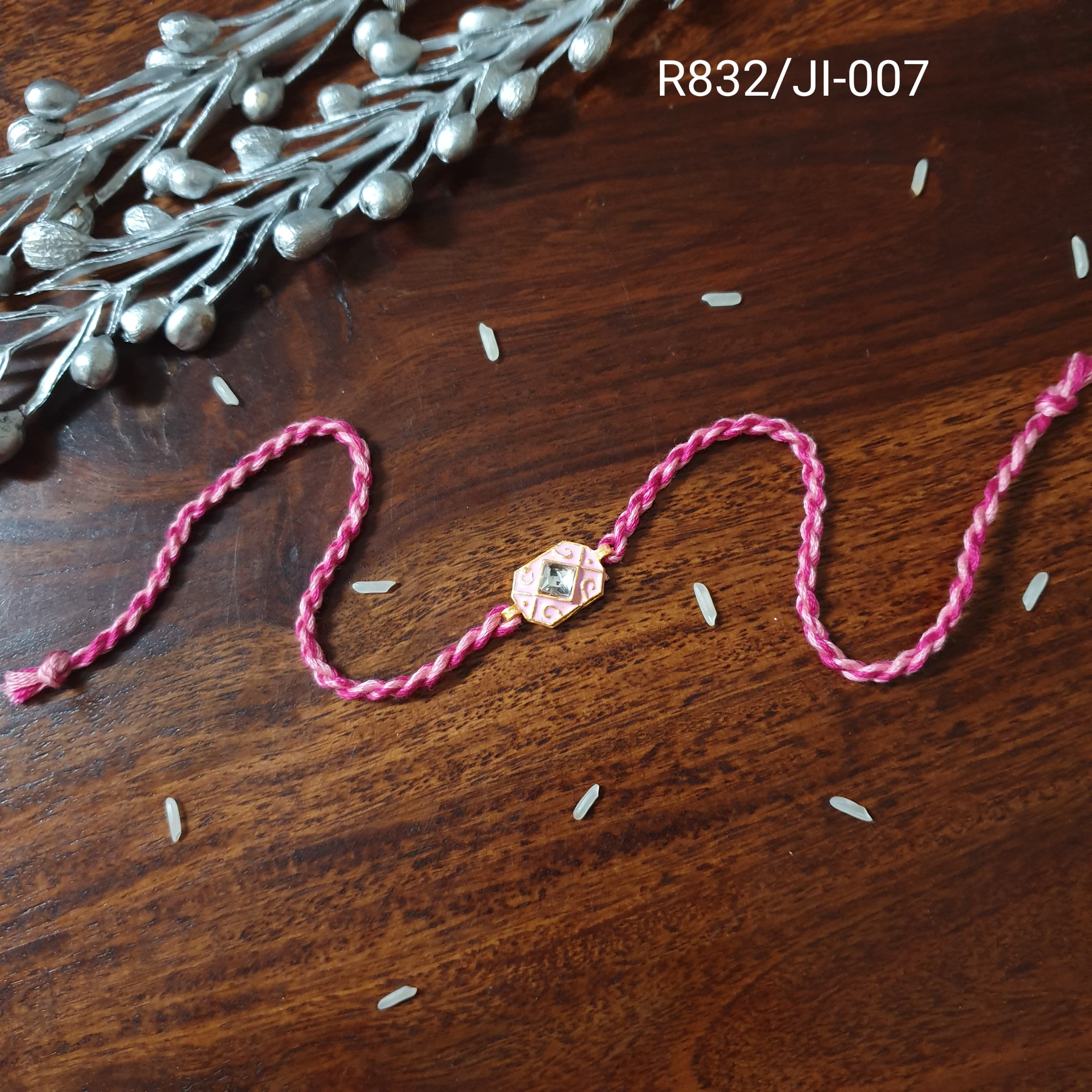 Pink Meenakari Kundan Rakhi (Pack of One)