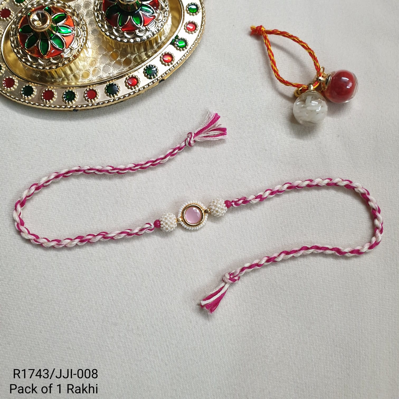 Baby Pink Stone Seed Bead Rakhi