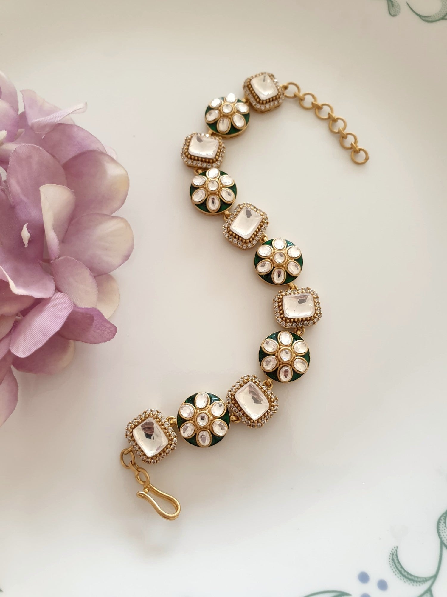 Floral Kundan Polki Stone Adjustable Bracelet