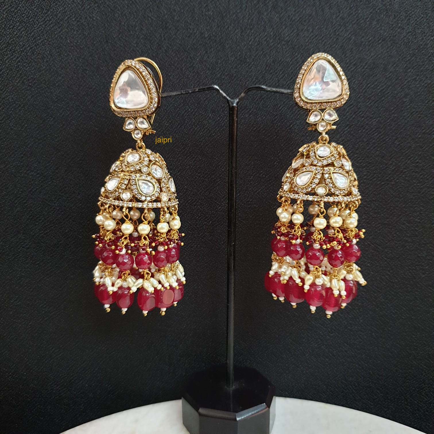 Ruby Red Stone Kundan Polki Jhumki