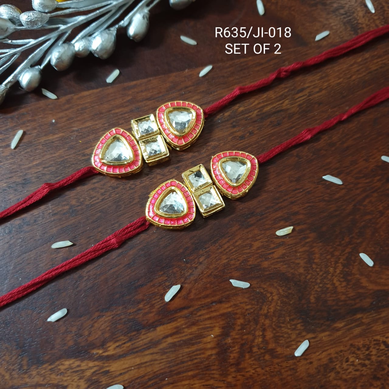 Premium Kundan Meenakari Rakhi for Brother Bhabhi (Pack Of Two)