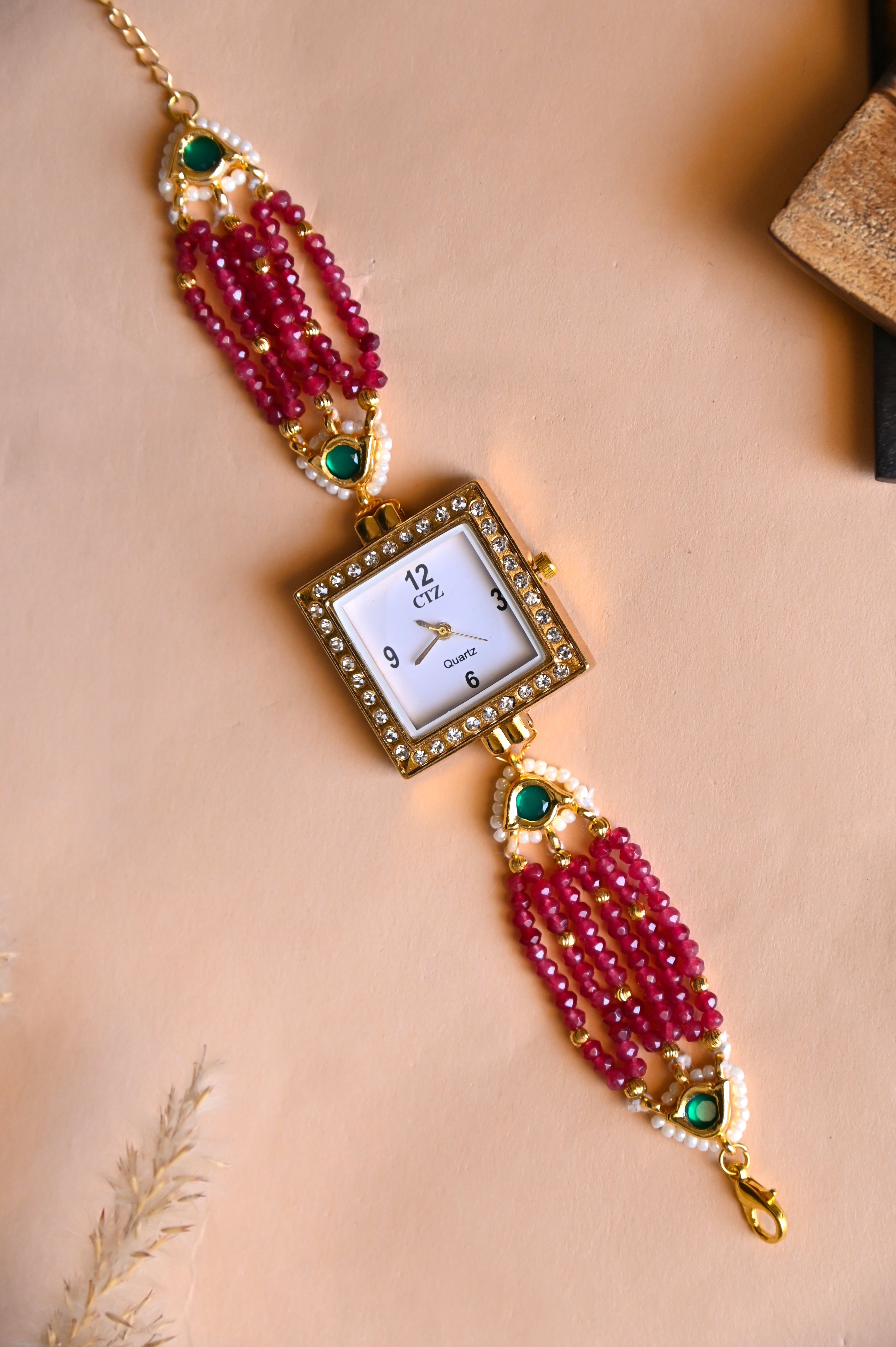 Ruby Red Beads Premium Wrist Watch