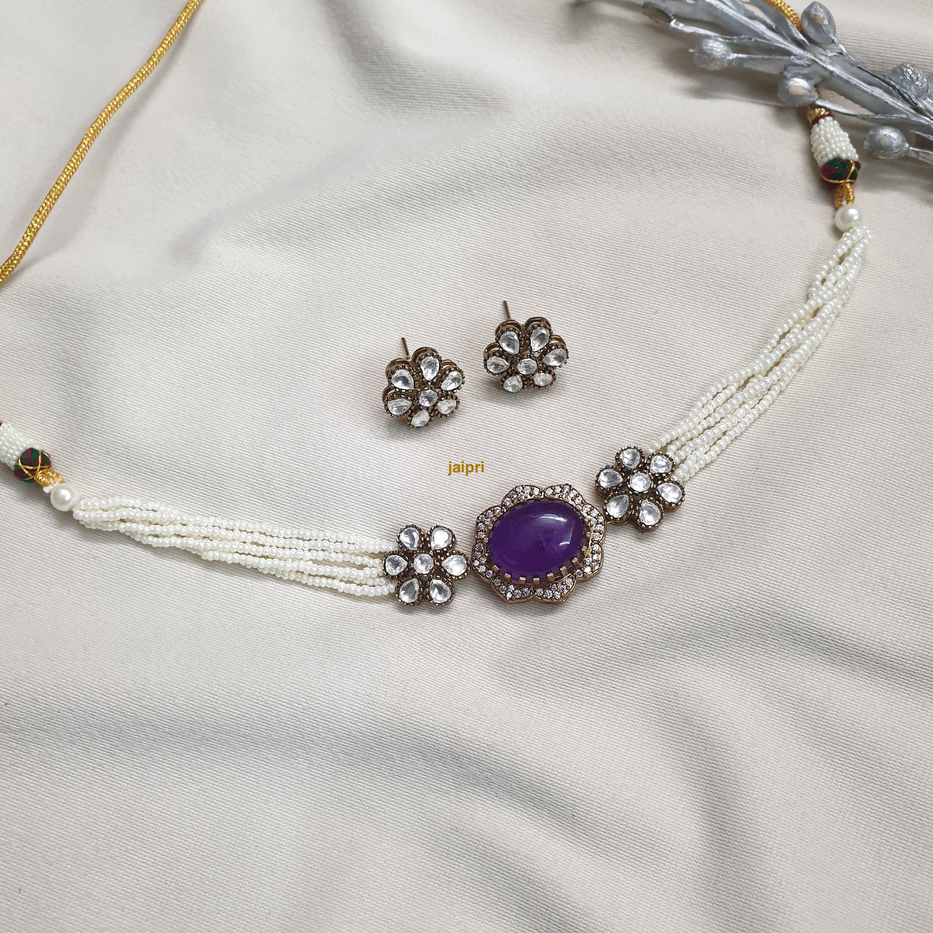 Purple Doublet Stone Kundan Choker Necklace