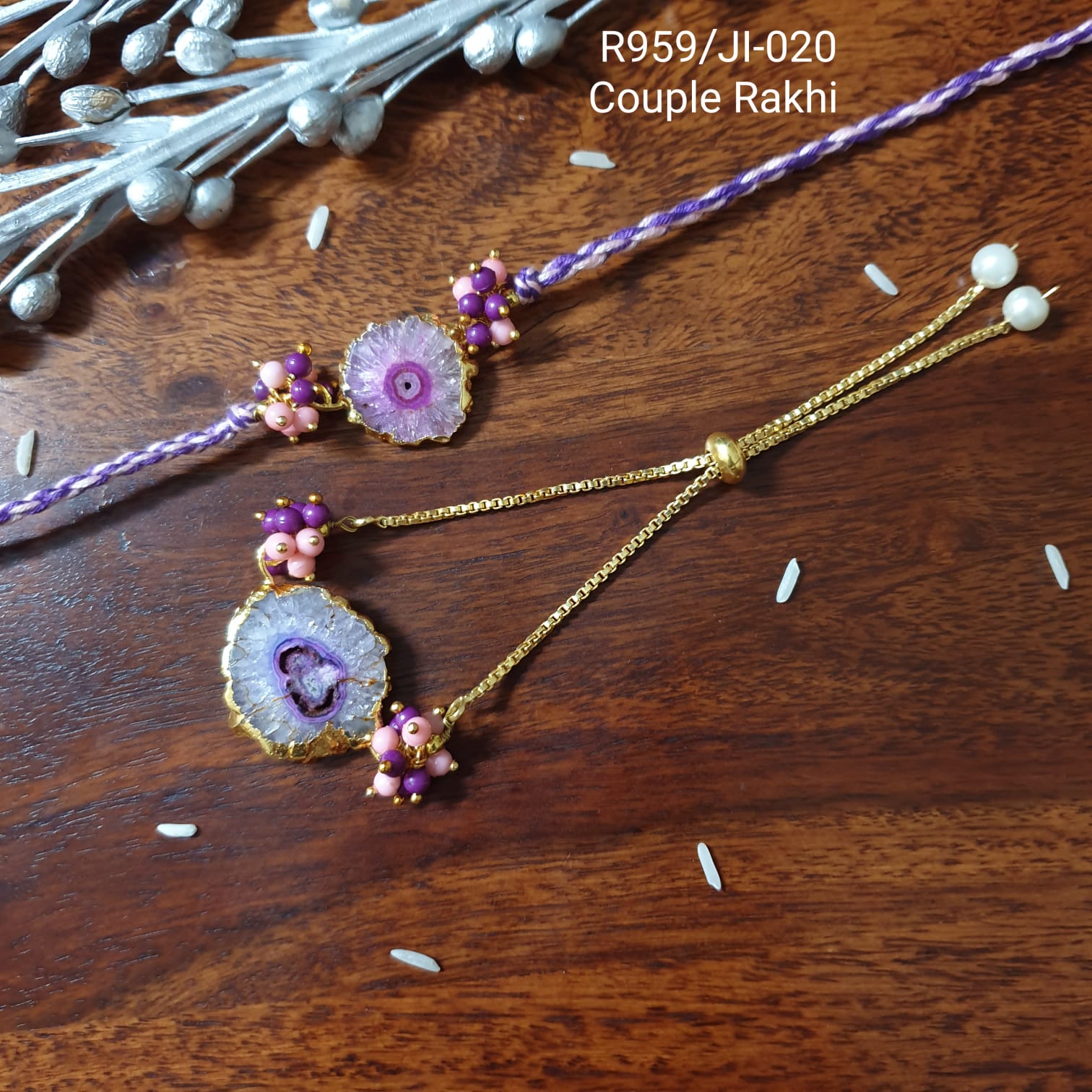 Purple Agate Couple Rakhi