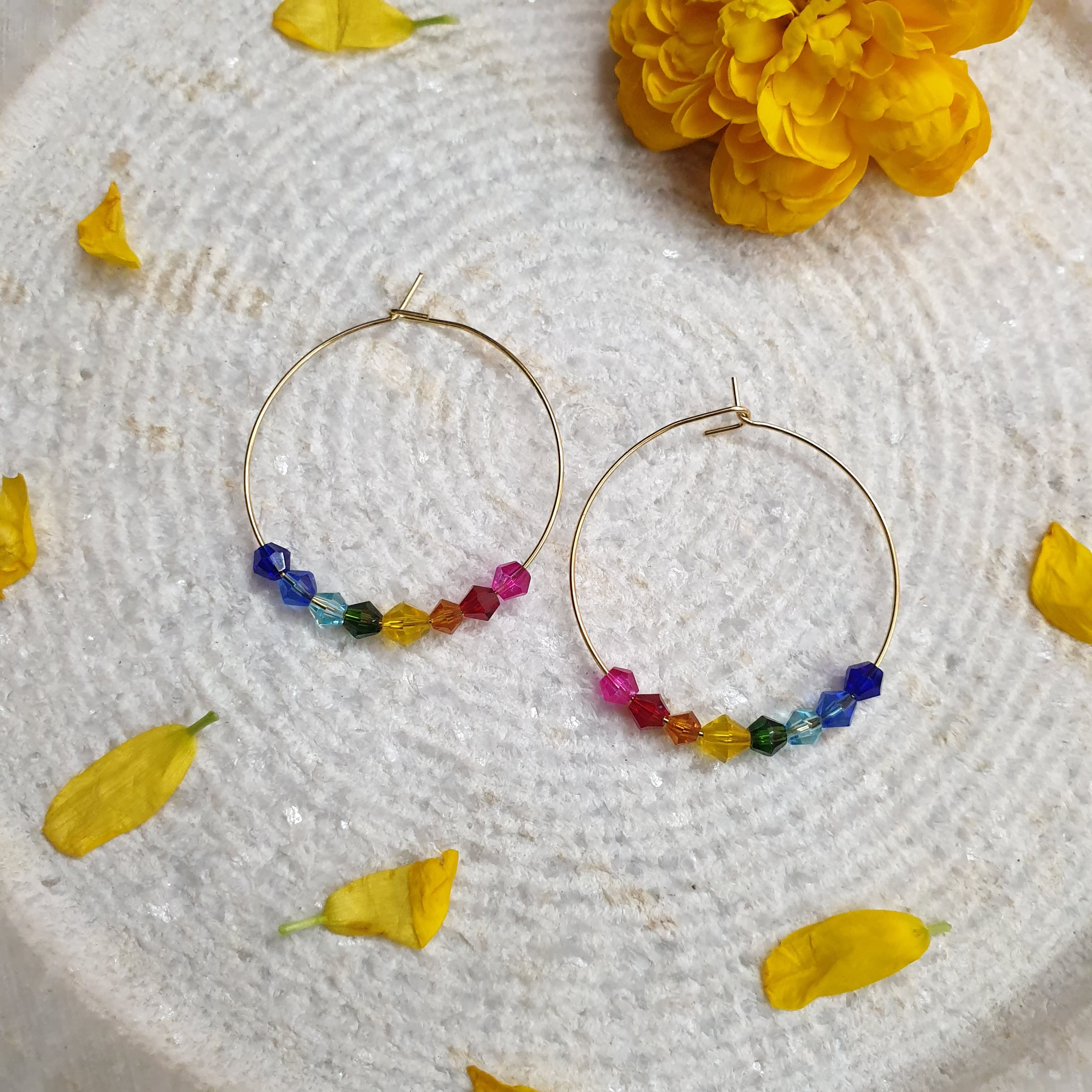 Rainbow Beaded Hoop Earrings