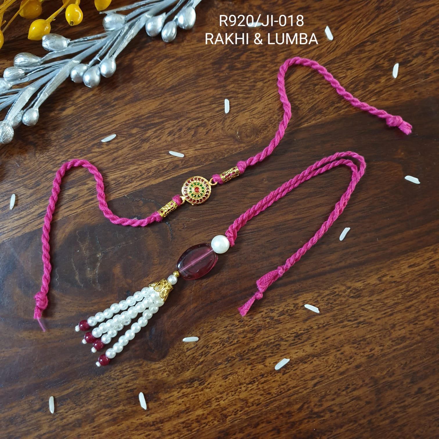 Pink Meenakari Rakhi Lumba Set