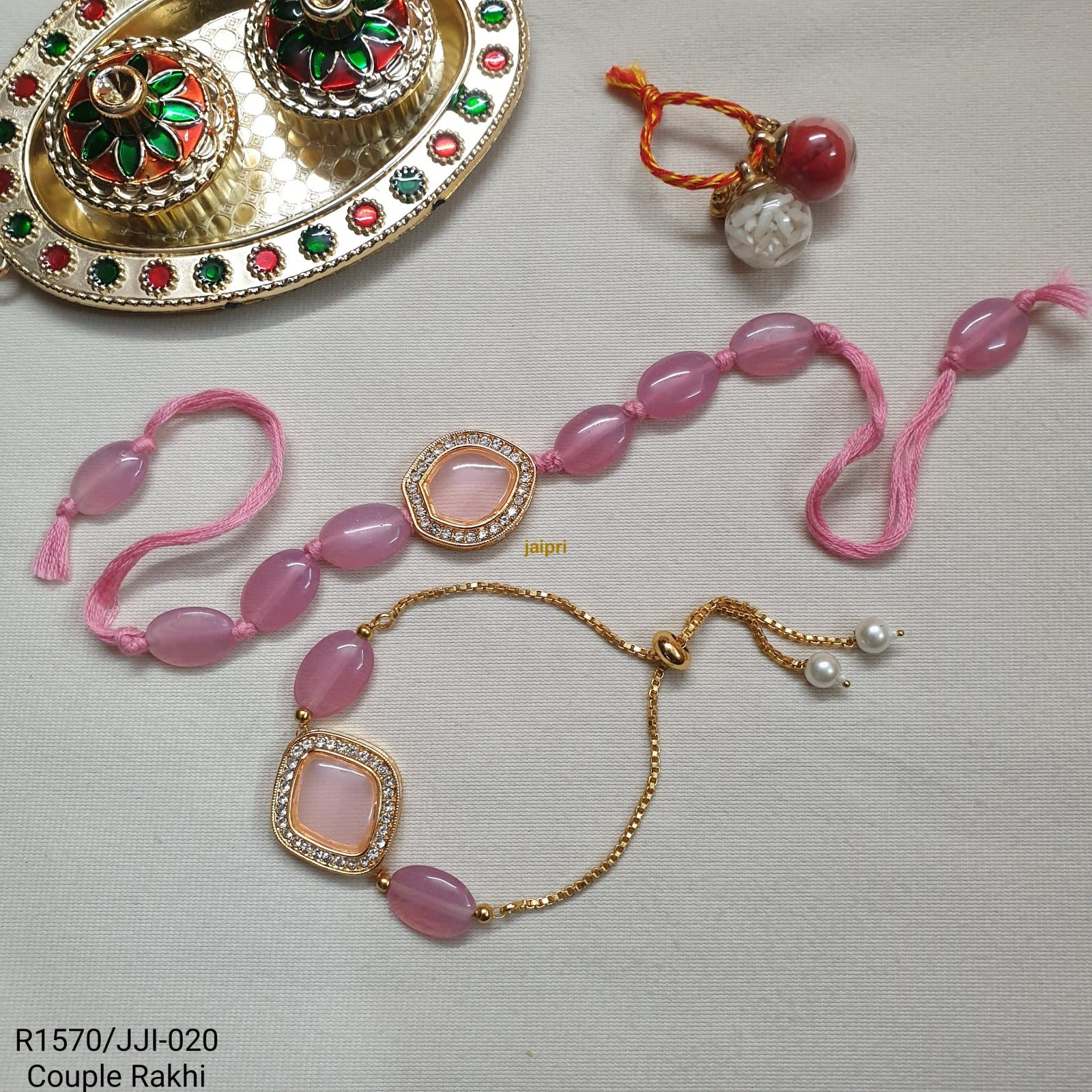 Pink AD Stone Bhaiya Bhabhi Rakhi