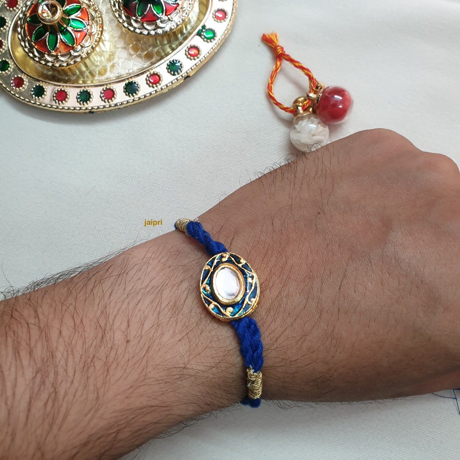 Blue Meenakari Kundan Rakhi